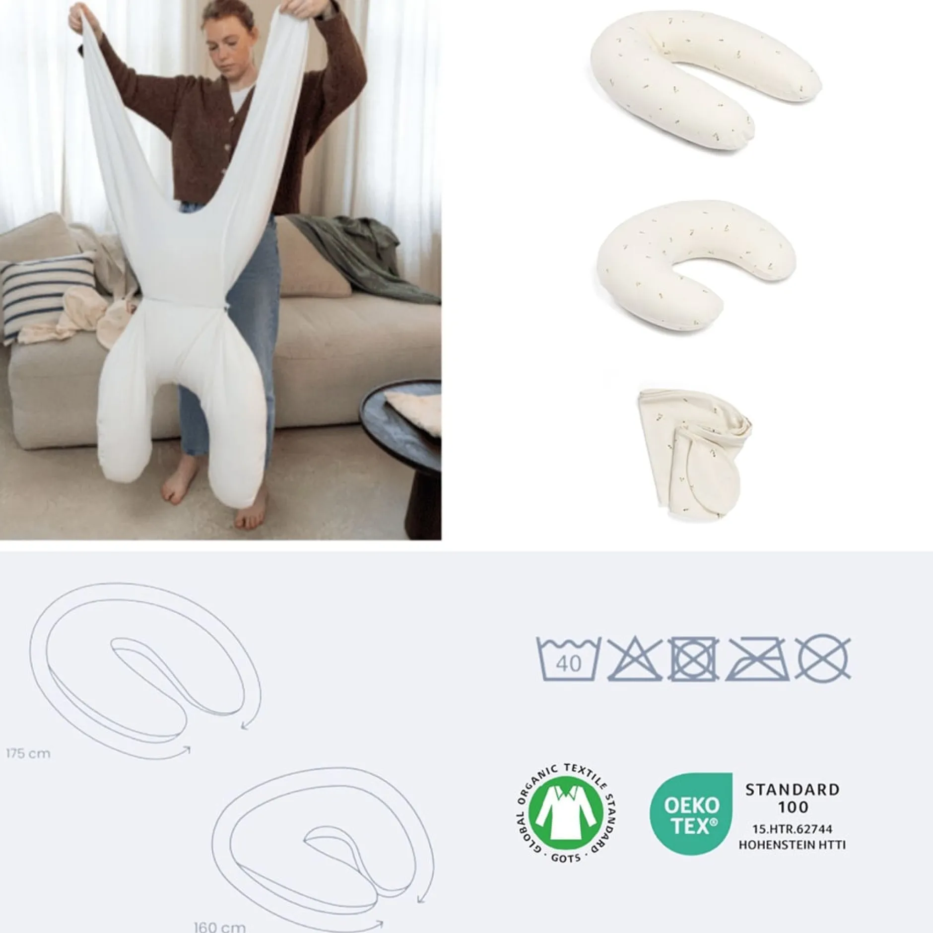 Doomoo Amnings- och Gravidkudde 2-i-1 Quilt Creme Blomma