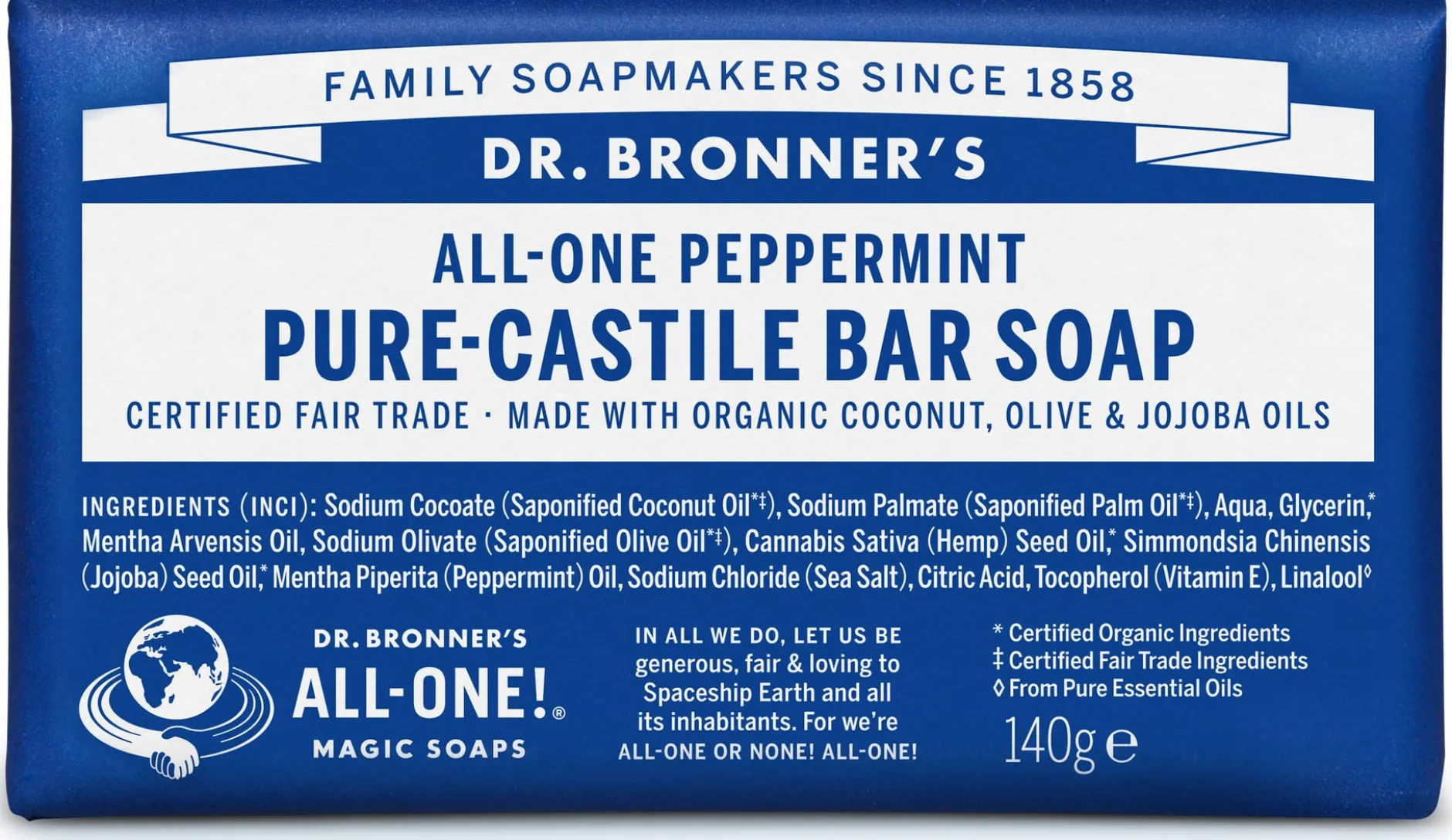 Dr. Bronner’s Peppermint Bar Soap 140 g