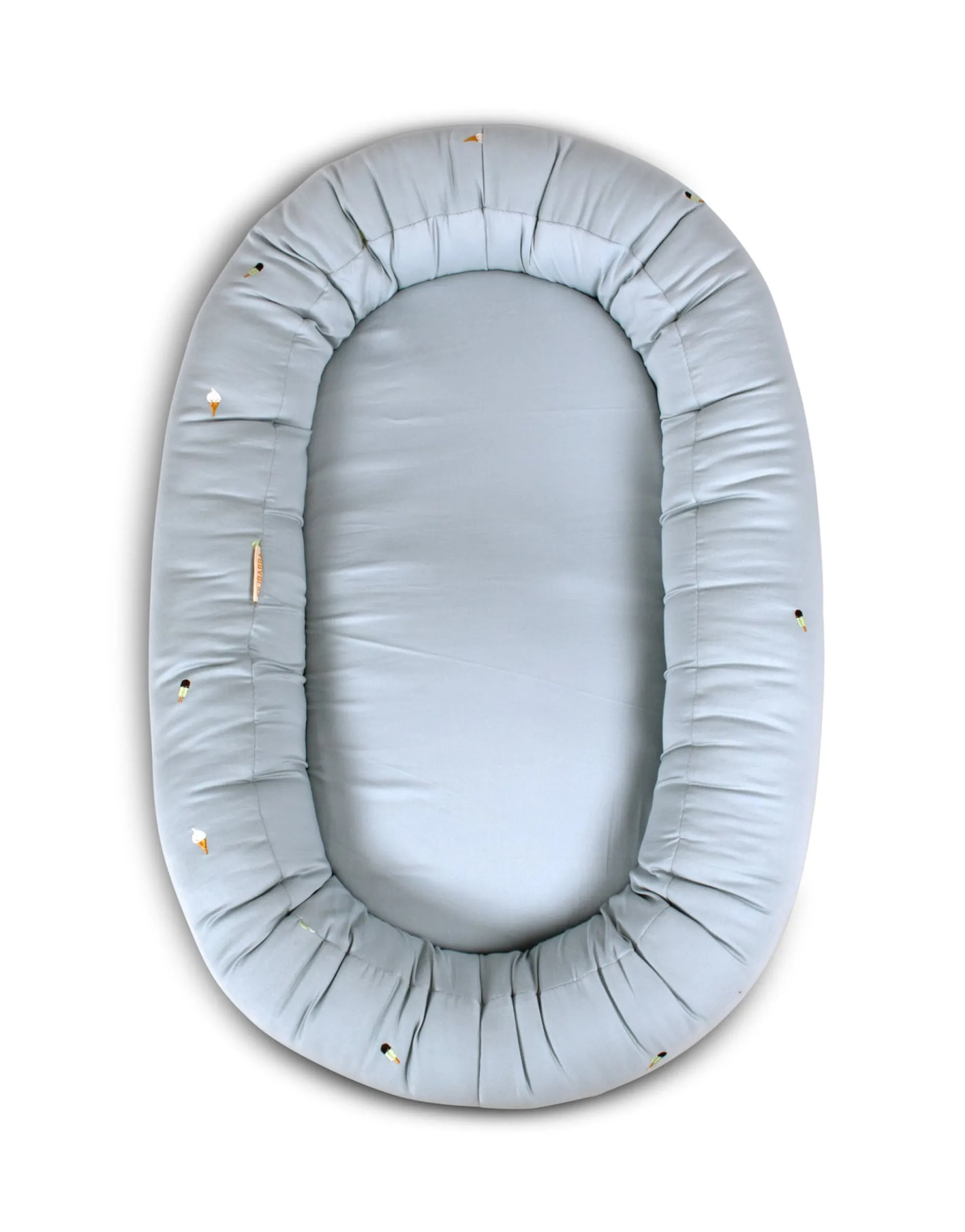 Filibabba Babynest 2:a generationen Broderad Cool Summer-Design Pearl Blue