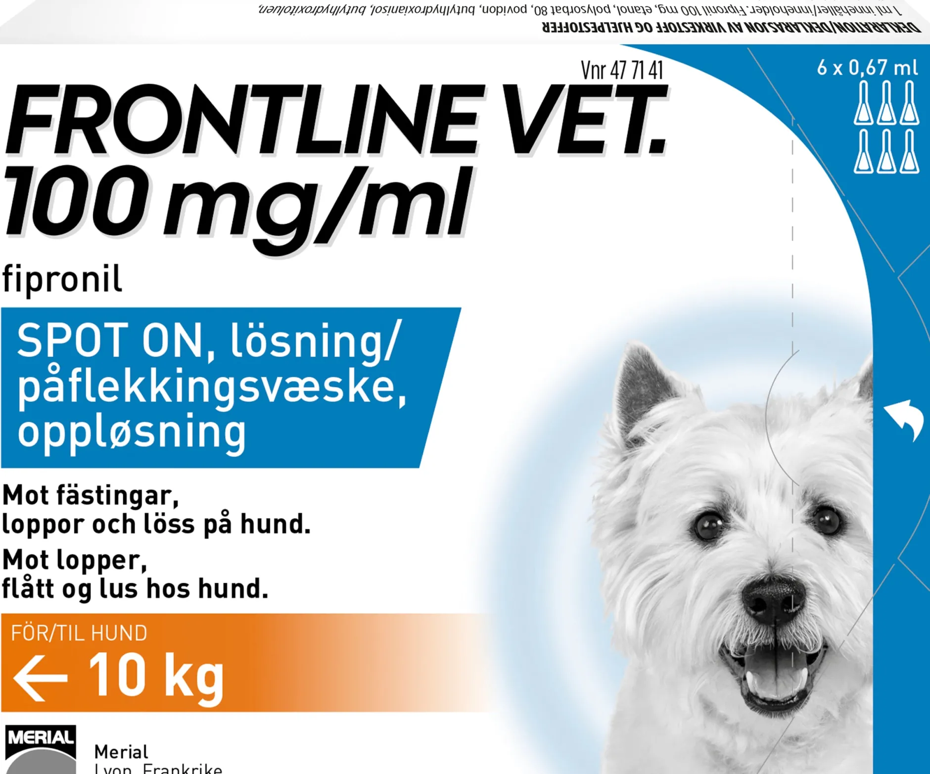 Frontline Vet 100 mg/ml Spot-on För Hund 6 x 0,67 ml