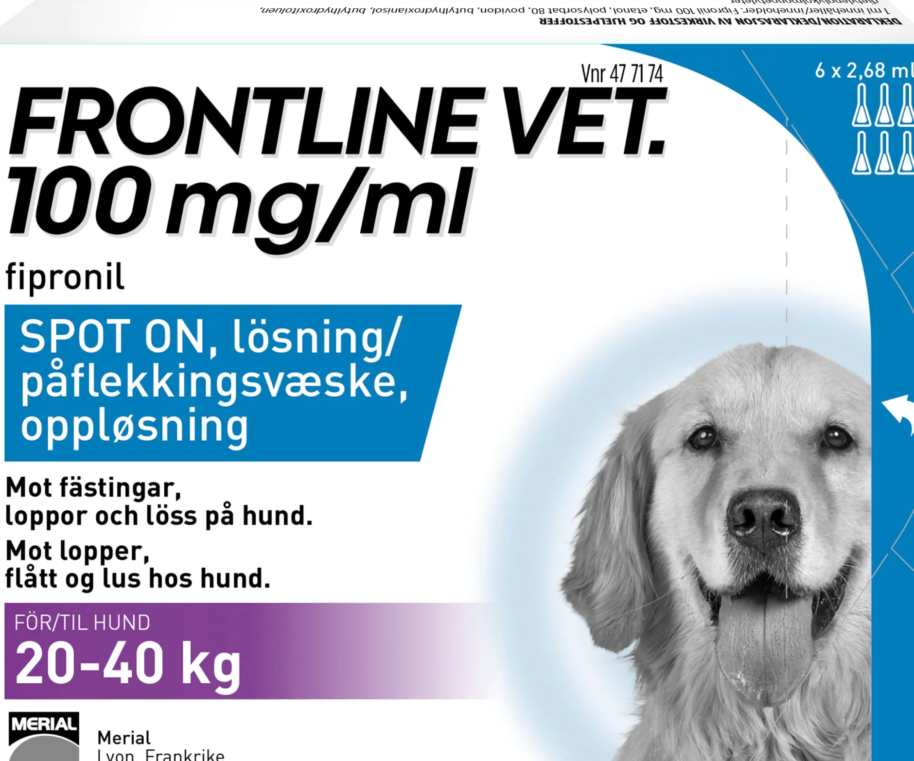 Frontline vet. spot-on, lösning 100 mg/ml, 6 x 2,68 ml