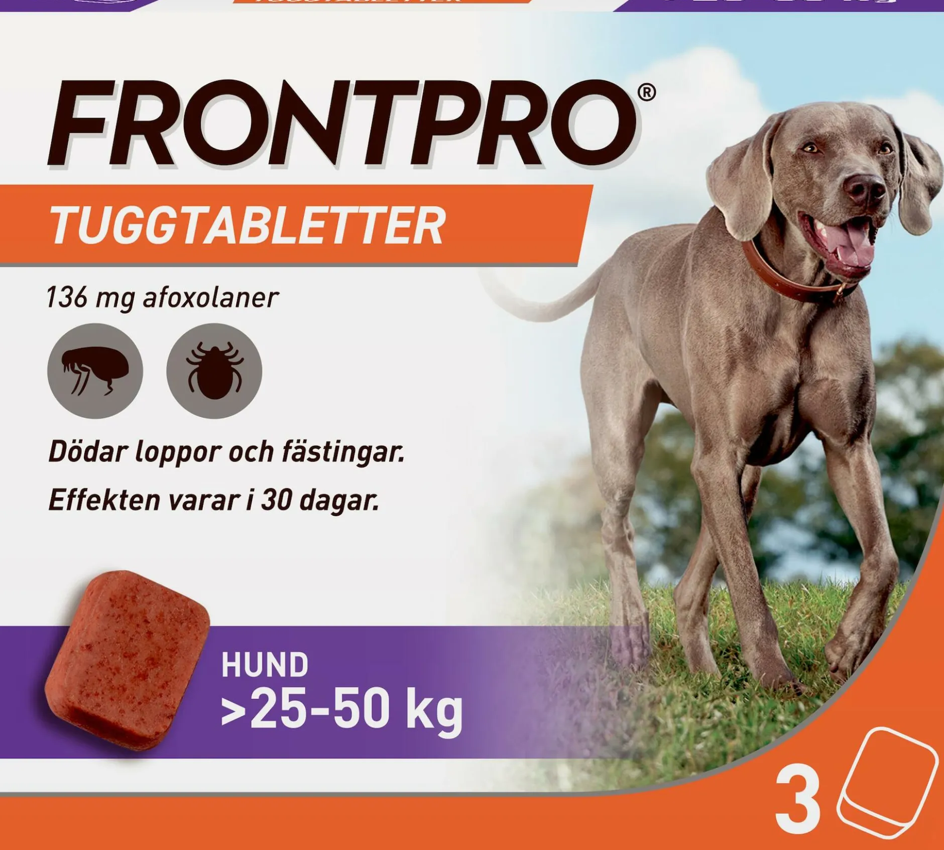 FRONTPRO Hund XL 25-50 kg 136 mg afoxolaner 3 tuggtabletter