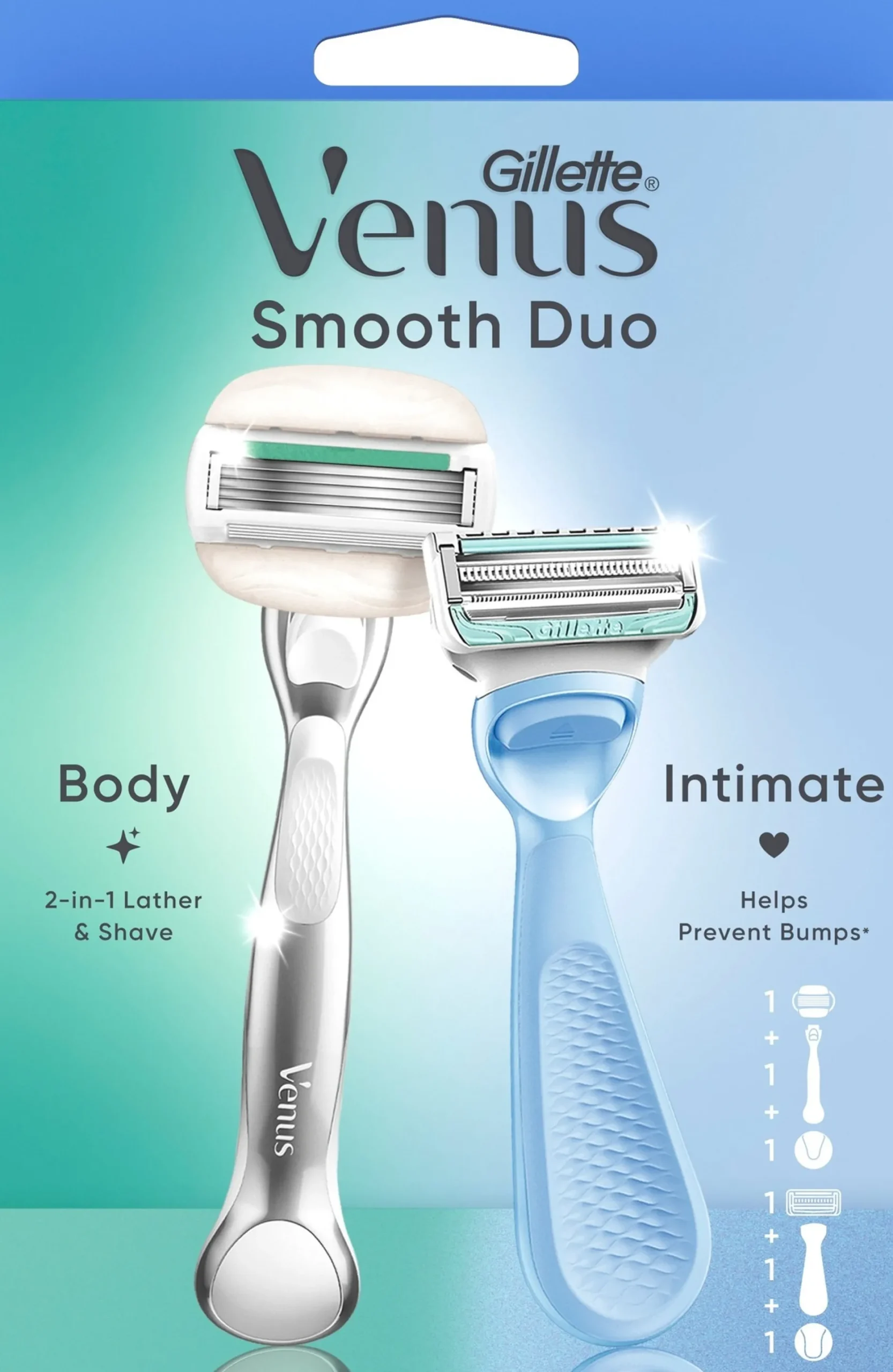 Gillette Venus Duopack Rakhyvel för Intimområdet och ComfortGlide 2 rakblad