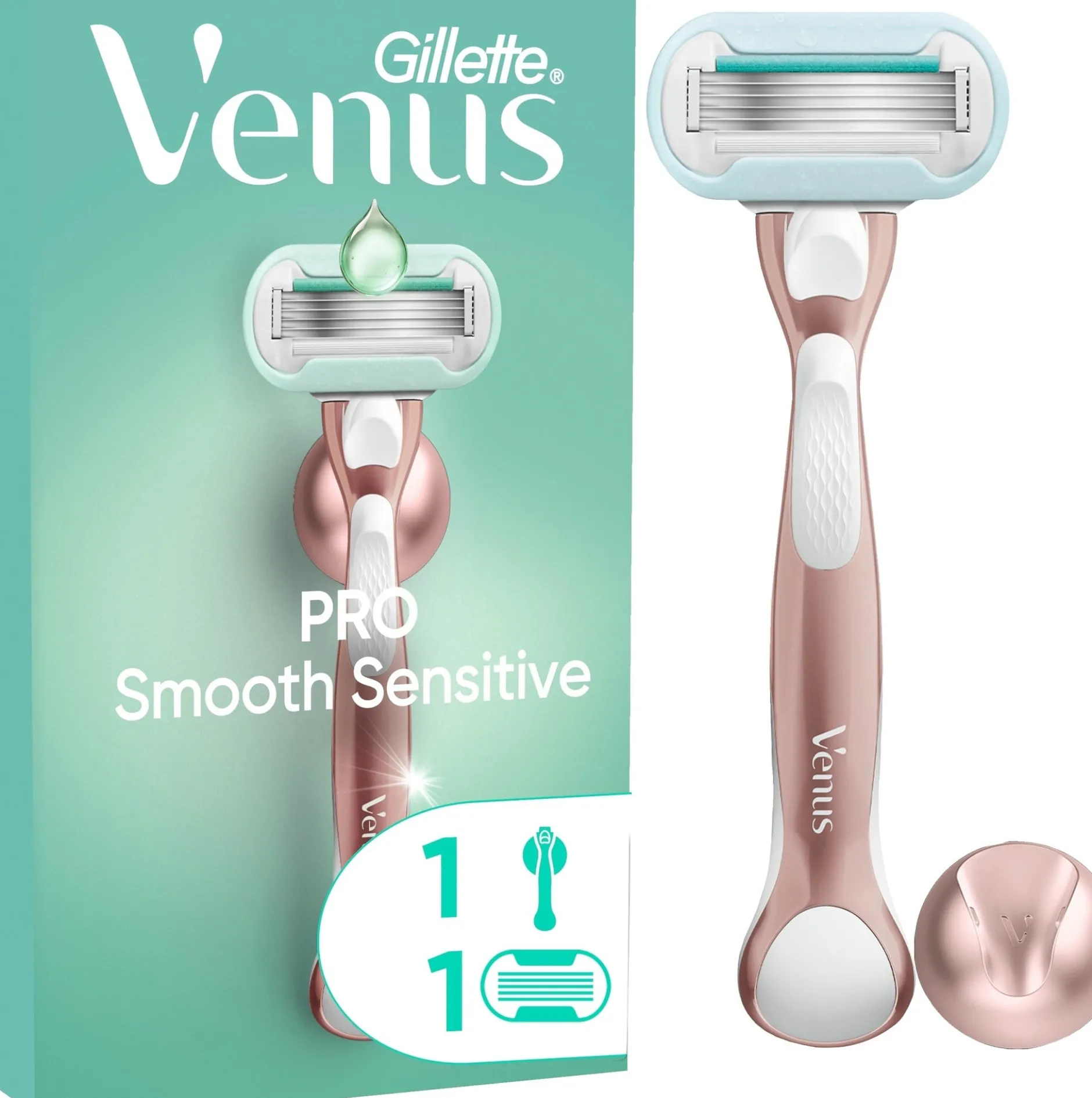 Gillette Venus Pro Smooth Sensitive Rakhyvel och 1 st Rakblad Samt Duschhållare
