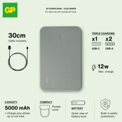 GP Batteries Powerbank Plus 5000mAh Grå
