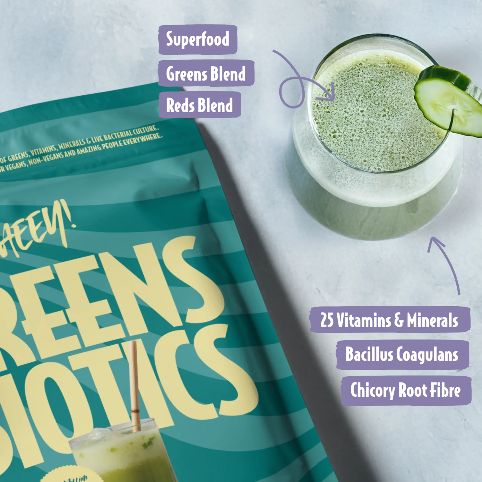 Heey! Greens & Biotics Superfood + Probiotics Tropical 300 g