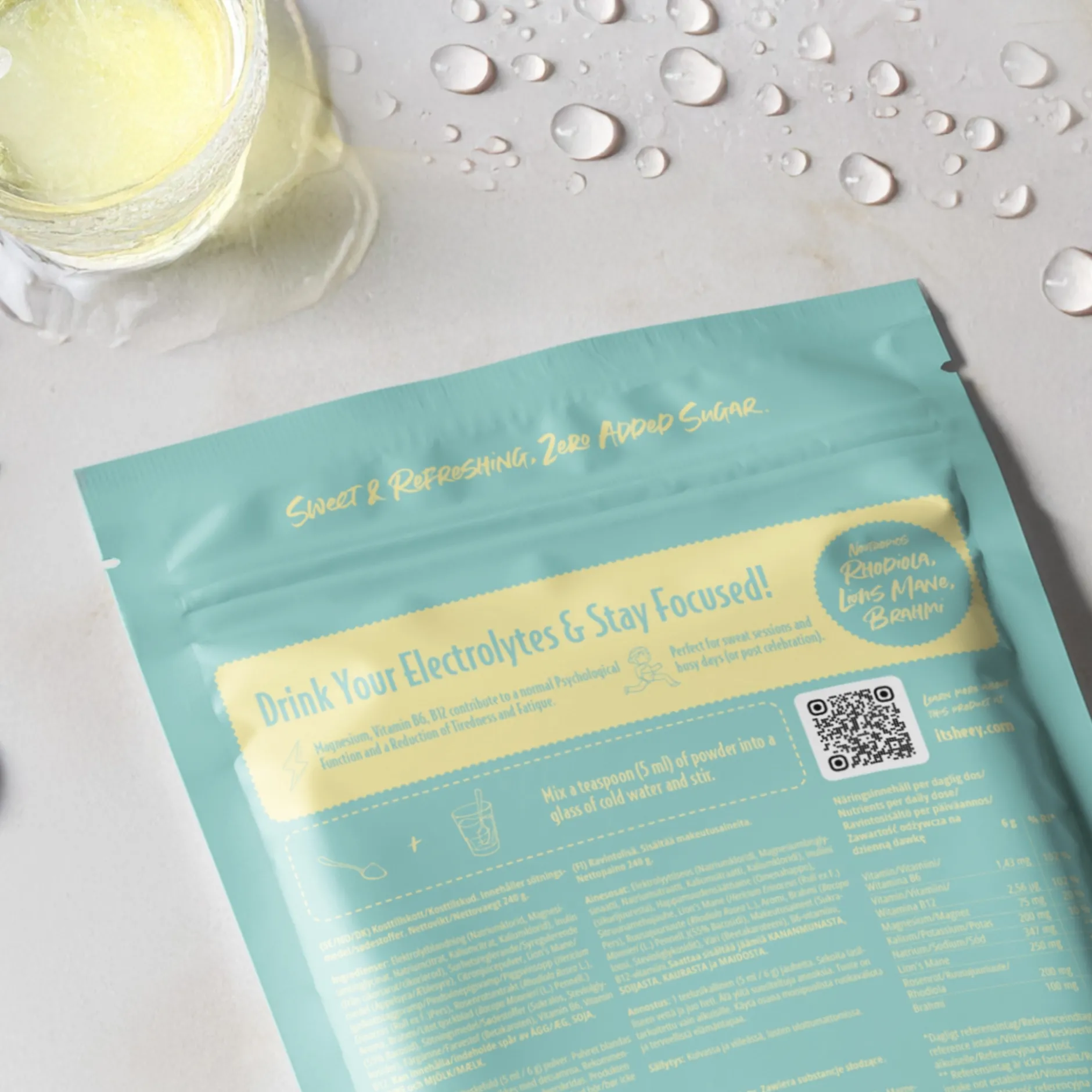 Heey! Hydrate & Focus Elektrolyter + Lions Mane Lemon 240g
