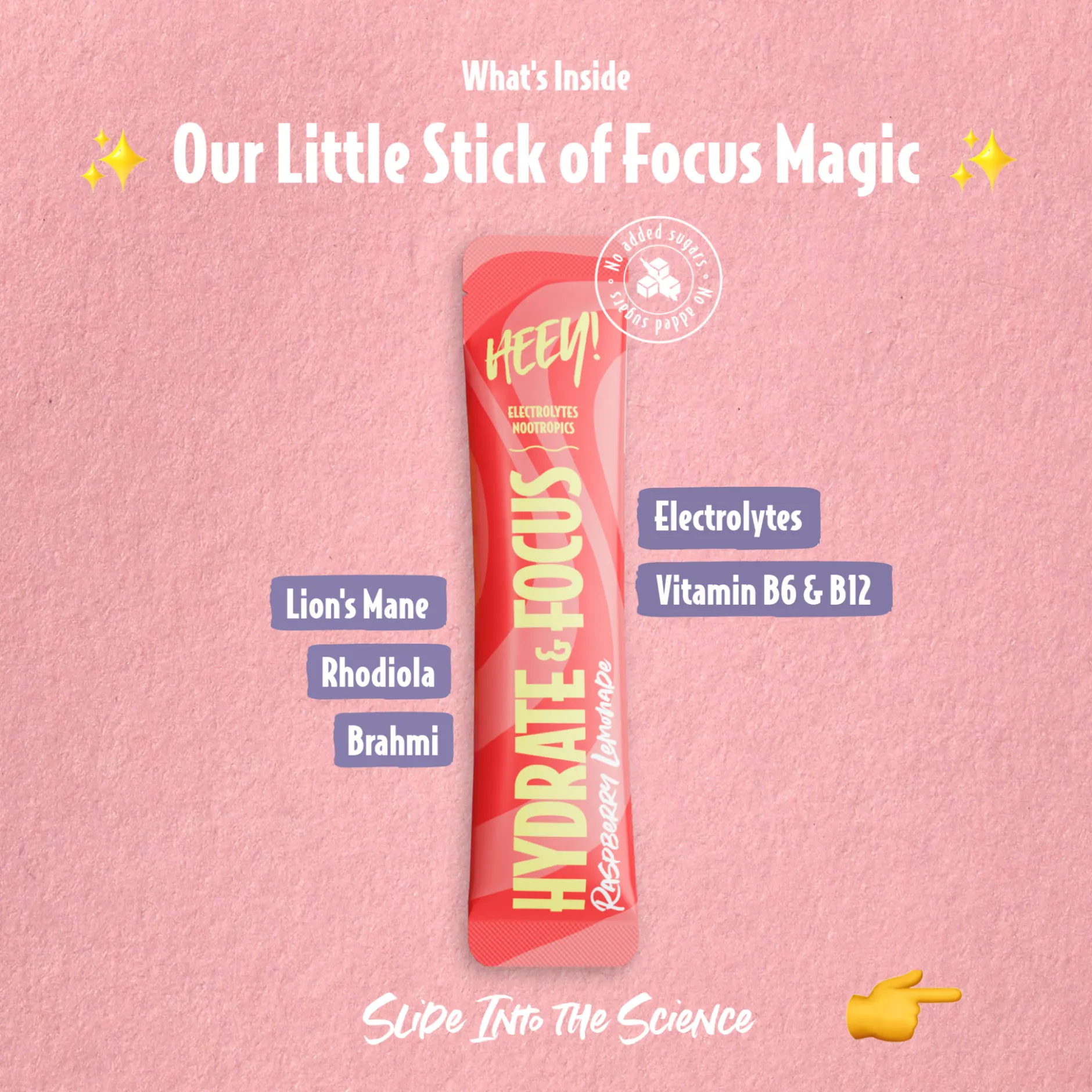Heey! Hydrate & Focus Elektrolyter Raspberry Lemonade Stick Pack 30 st 6 g