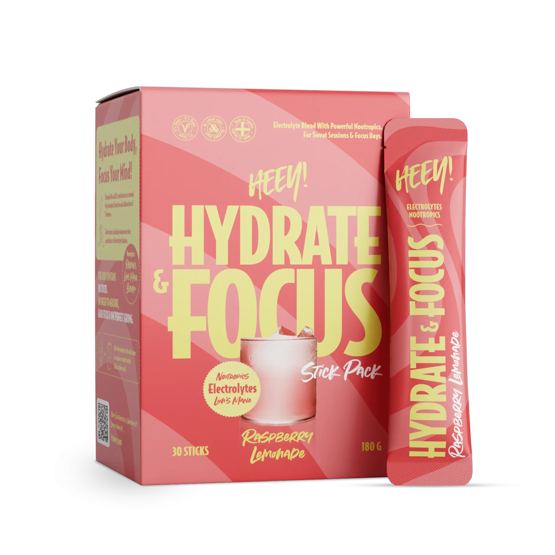 Heey! Hydrate & Focus Elektrolyter Raspberry Lemonade Stick Pack 30 st 6 g