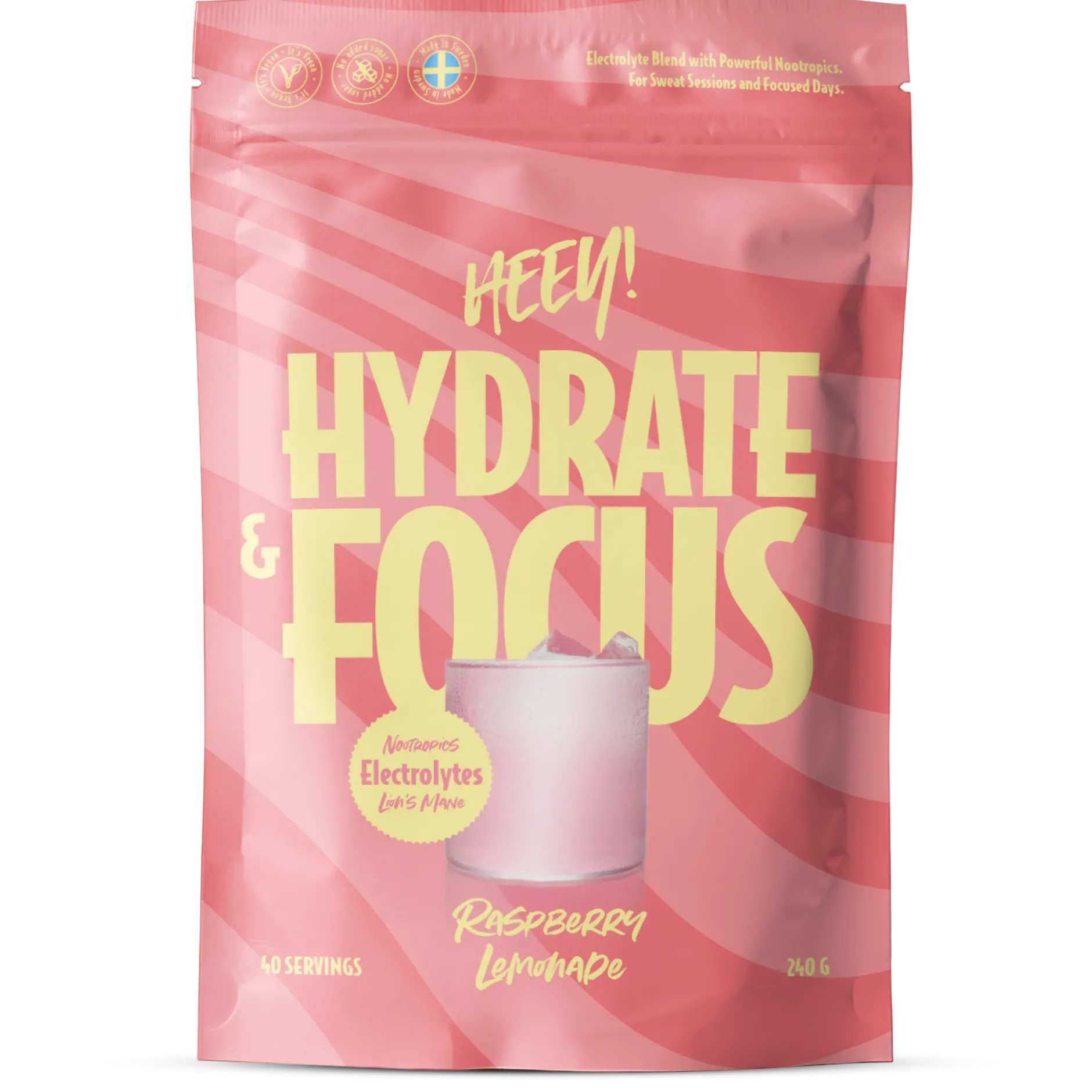 Heey! Hydrate & Focus Elektrolyter Raspberry Lemonade 240 g