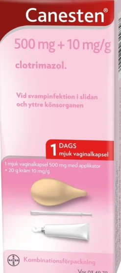 Kombinationsförpackning Mjuk Vaginalkapsel 500mg 1 st + 20g Vaginalkräm 10mg/g