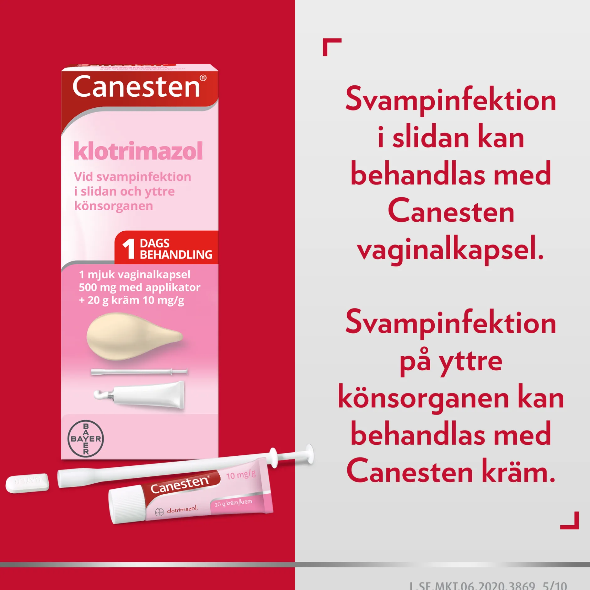 Kombinationsförpackning Mjuk Vaginalkapsel 500mg 1 st + 20g Vaginalkräm 10mg/g