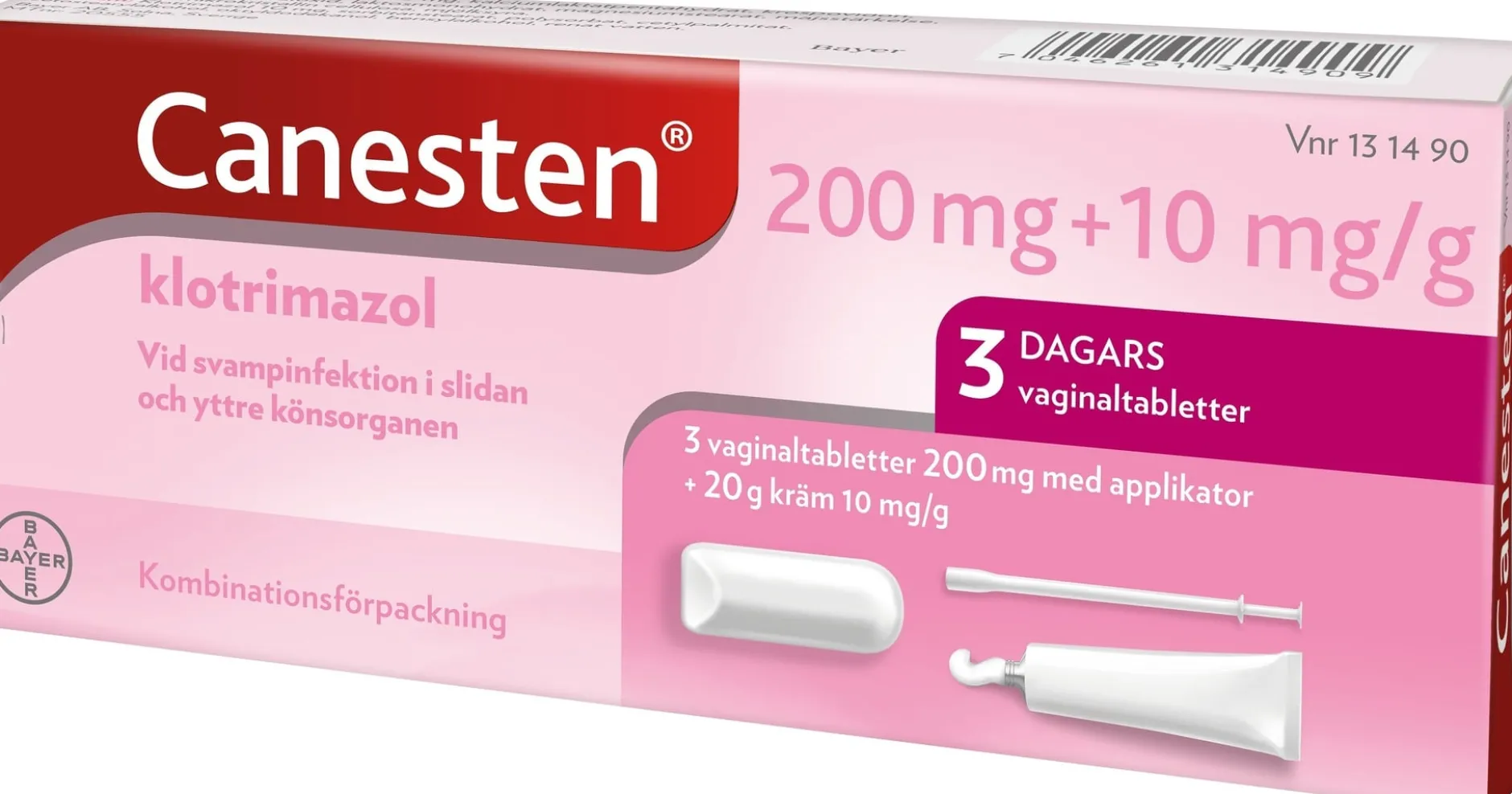 Kombinationsförpackning Vaginaltabletter 200 mg 3 st +20 g Kräm 10 mg/g