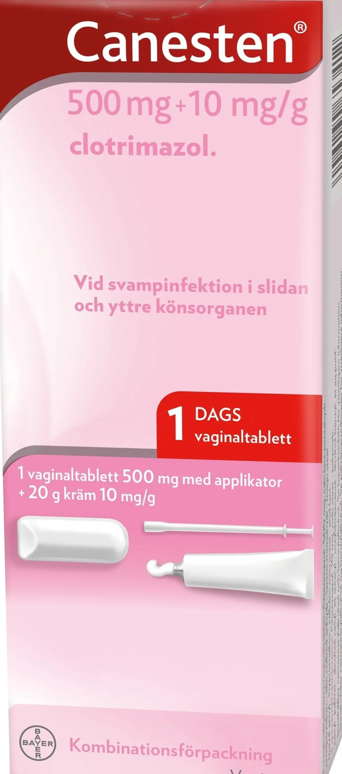 Kombinationsförpackning Vaginaltablett 500 mg 1 st + 20 g Kräm10 mg/g