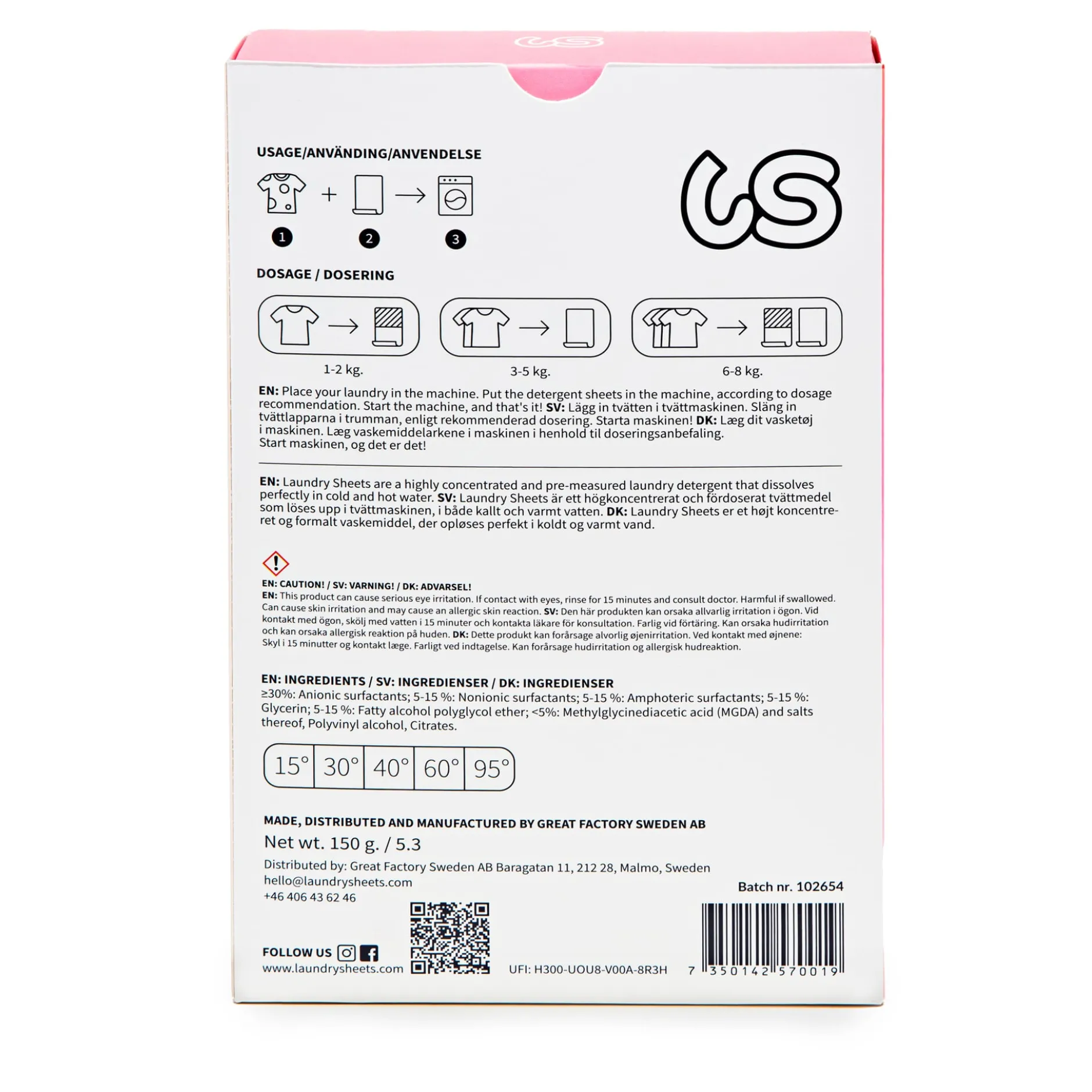 LAUNDRY SHEETS Tvättmedel Fragrance Free 60 st