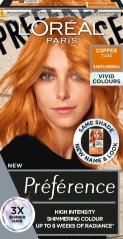 L'Oréal Paris Préférence Vivid Colours Permanent Hårfärg för normalt hår 7.432 Copper 1 st
