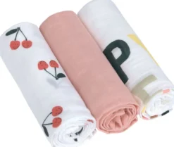 Lässig Mjuk Babyfilt L Happy Fruits Cherry 3-pack