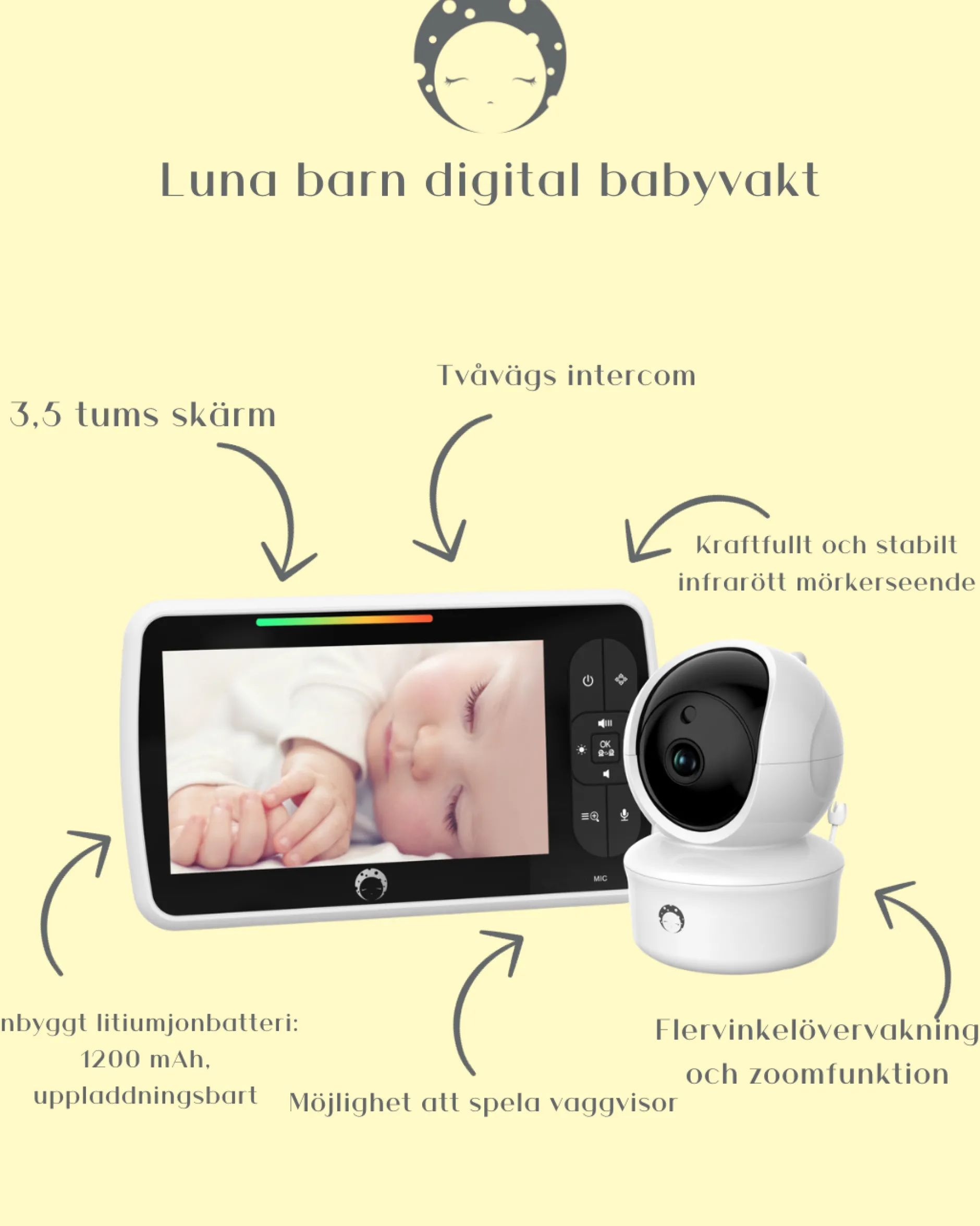 Luna Bambini Baby Monitor Classic med 3,5" färgskärm