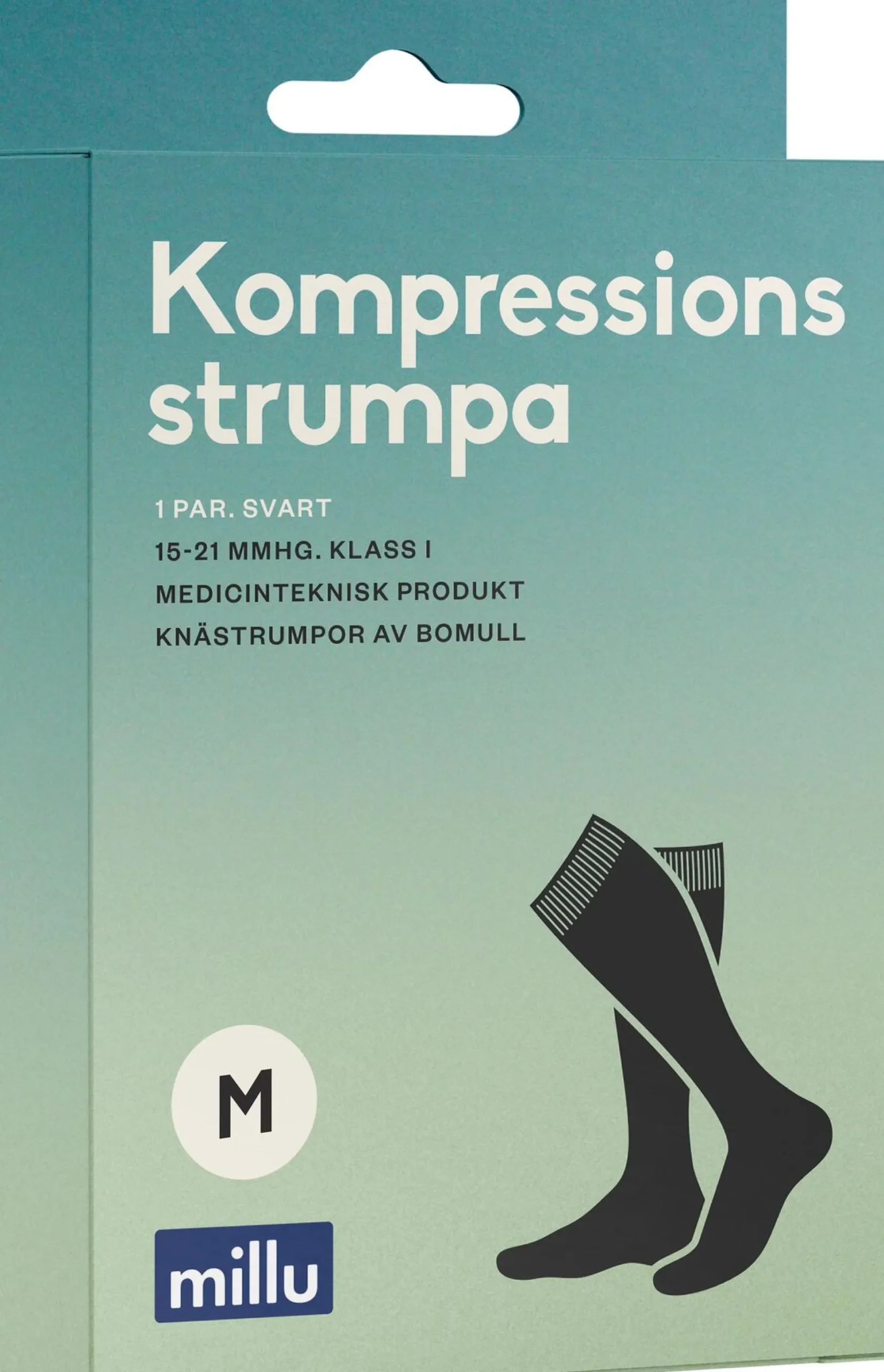 Millu Kompressionsstrumpa Klass 1 Bomull Svart M