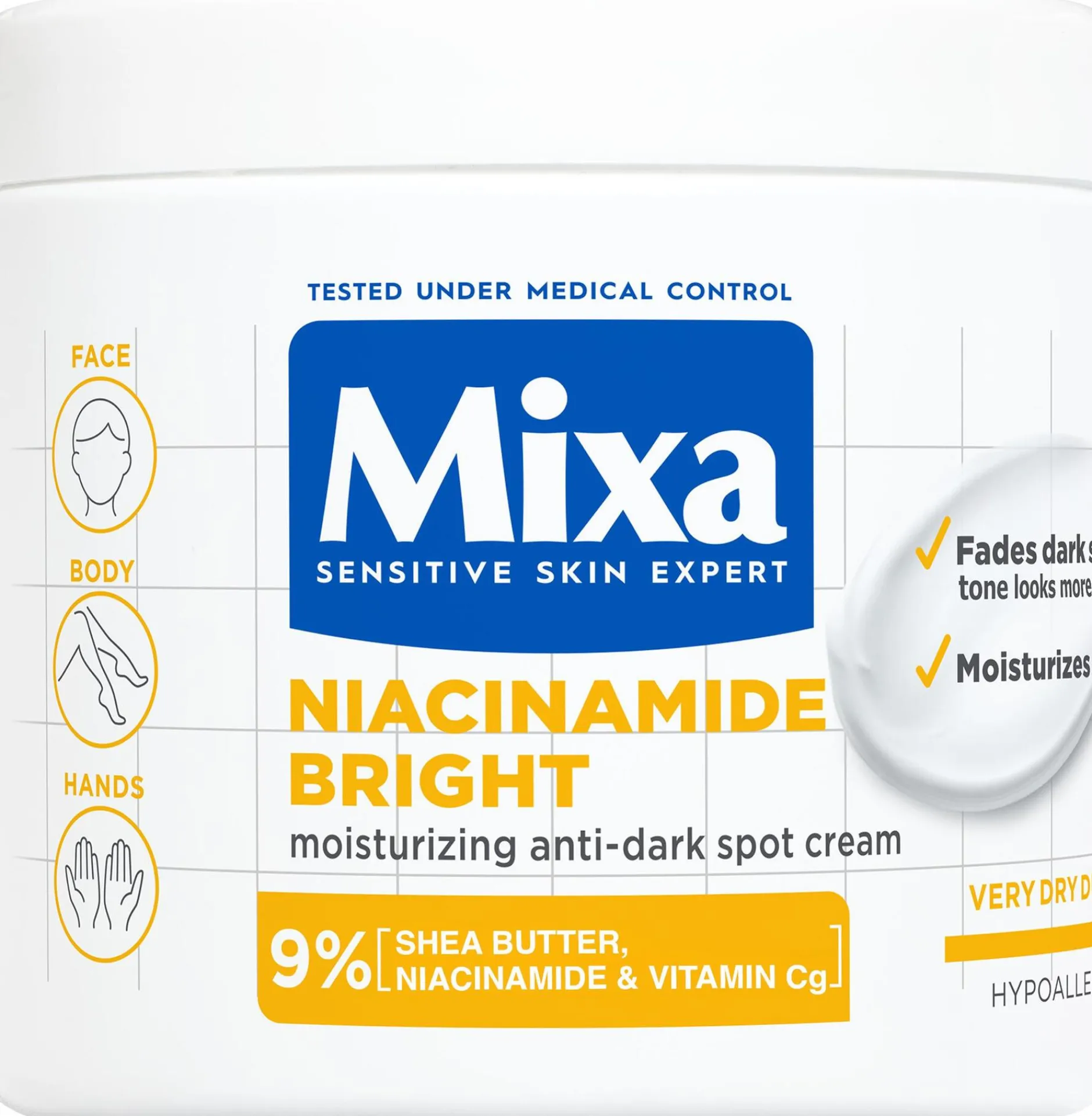 Mixa Niacinamide Bright Närande kräm mot pigmentfläckar för mycket torr hud 400 ml