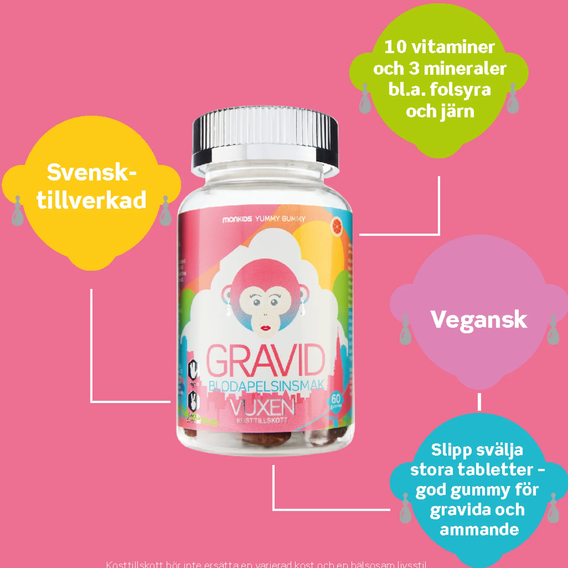 Monkids Gravid Blodapelsin 60 tuggtabletter