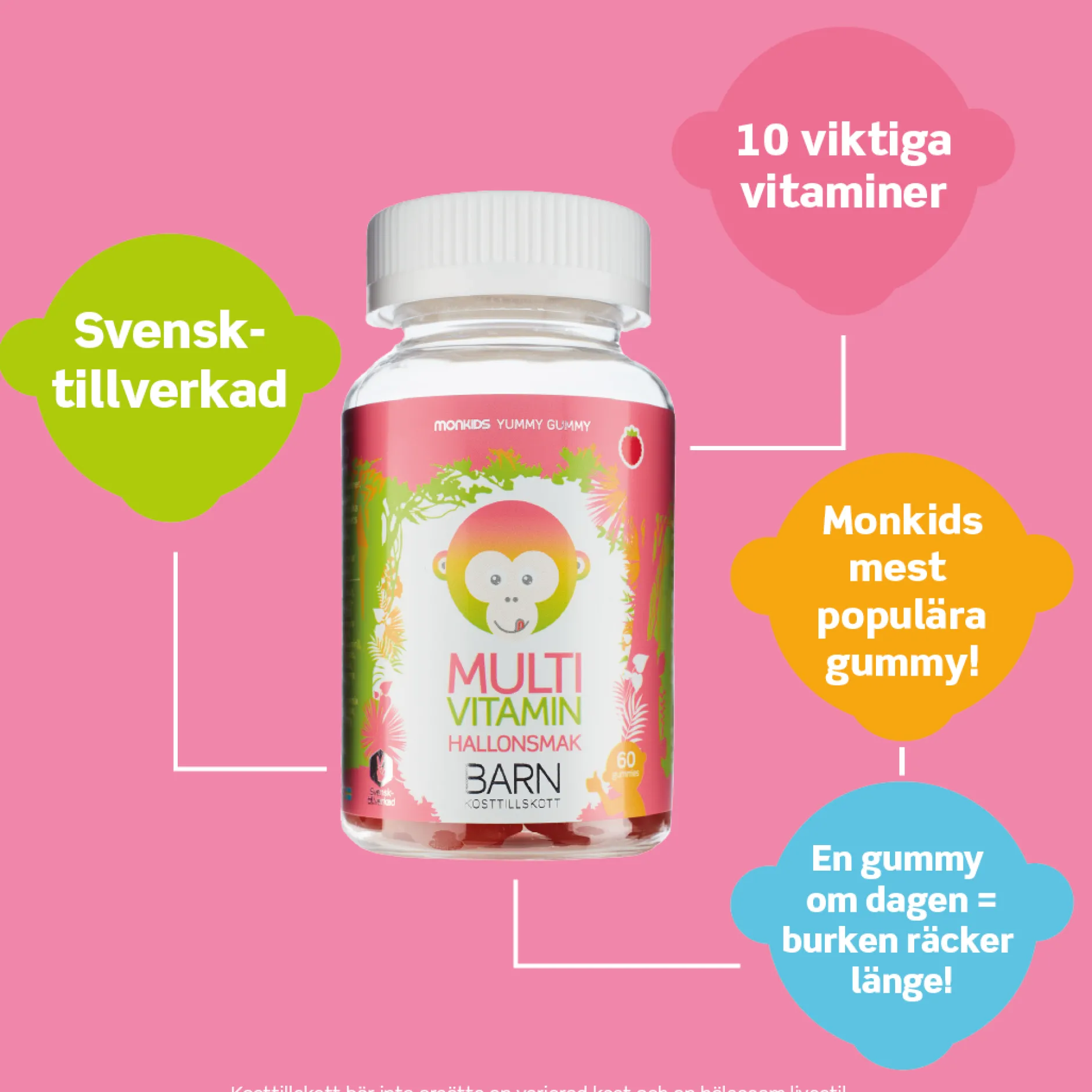Monkids Multivitamin Barn Hallon 60 tuggtabletter