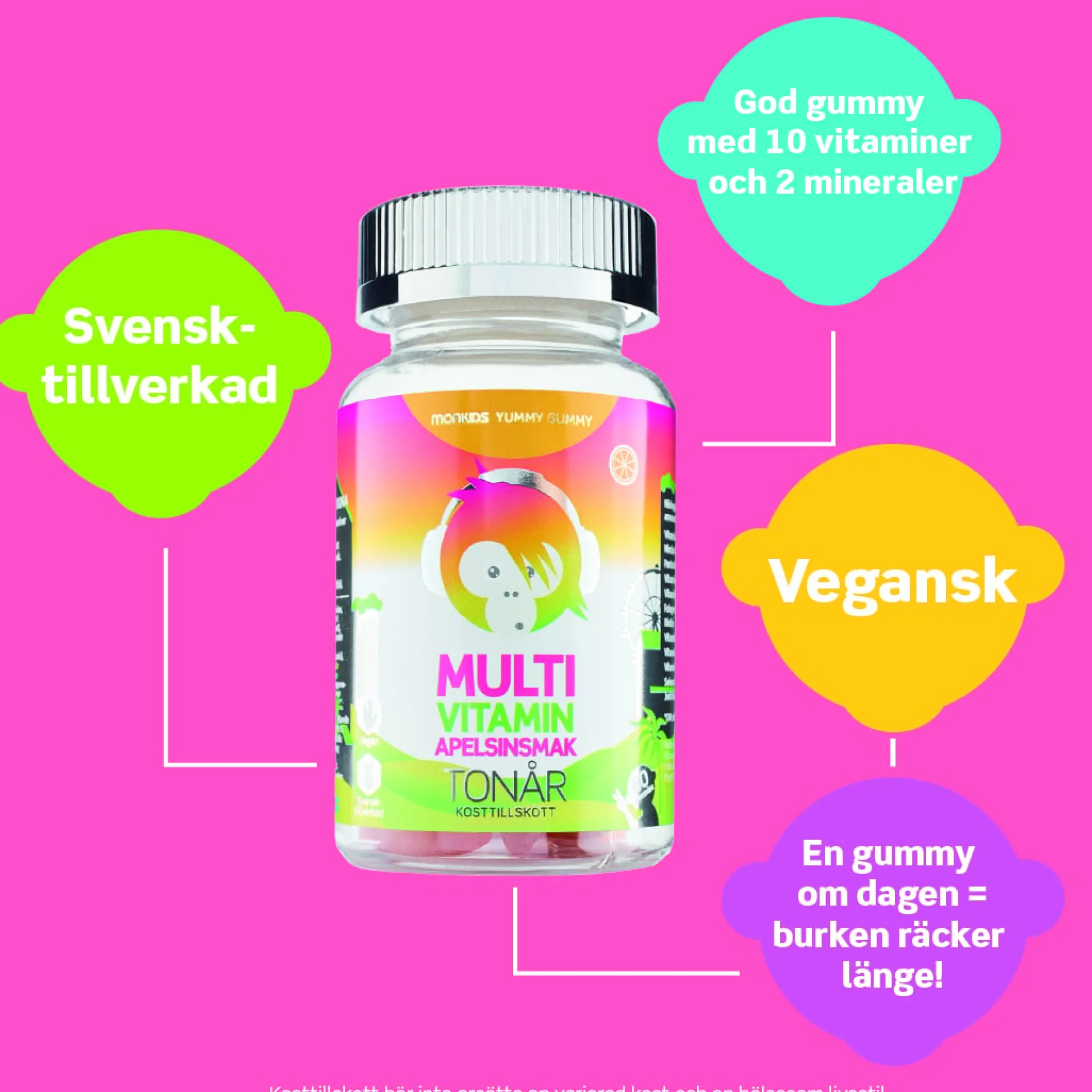 Monkids Multivitamin Tonår Apelsin 60 tuggtabletter
