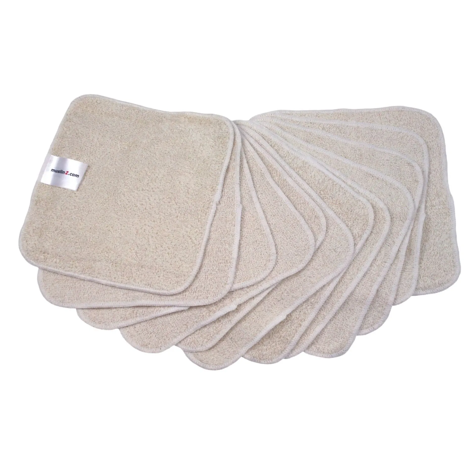 MuslinZ Bamboo Cotton Terry Wipes Unbleached 12-pack