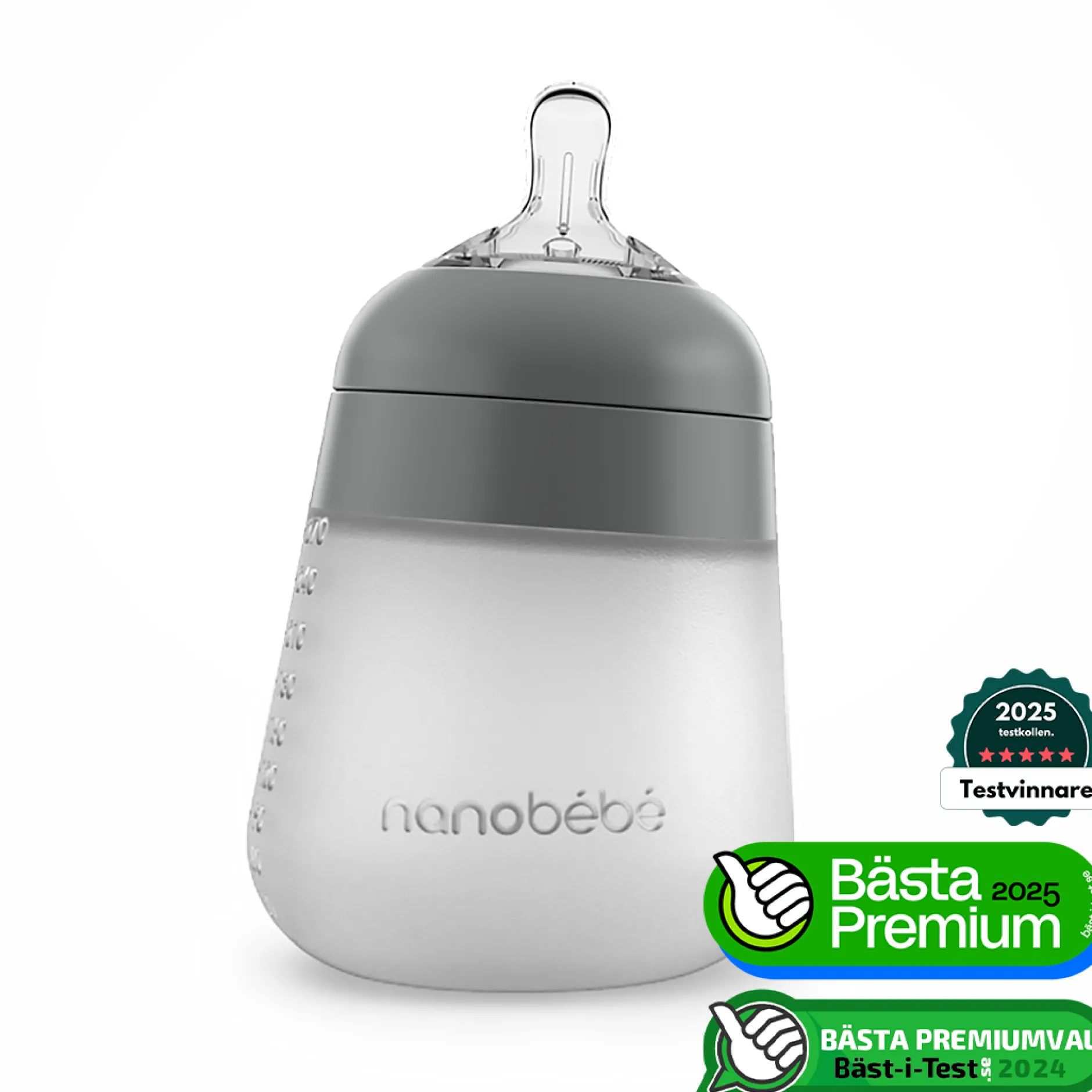 Nanobébé Flexy silikonflaska Anti-kolik Grå 270ml