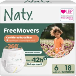 Naty Byxblöjor FreeMovers strlk 6, 18 st