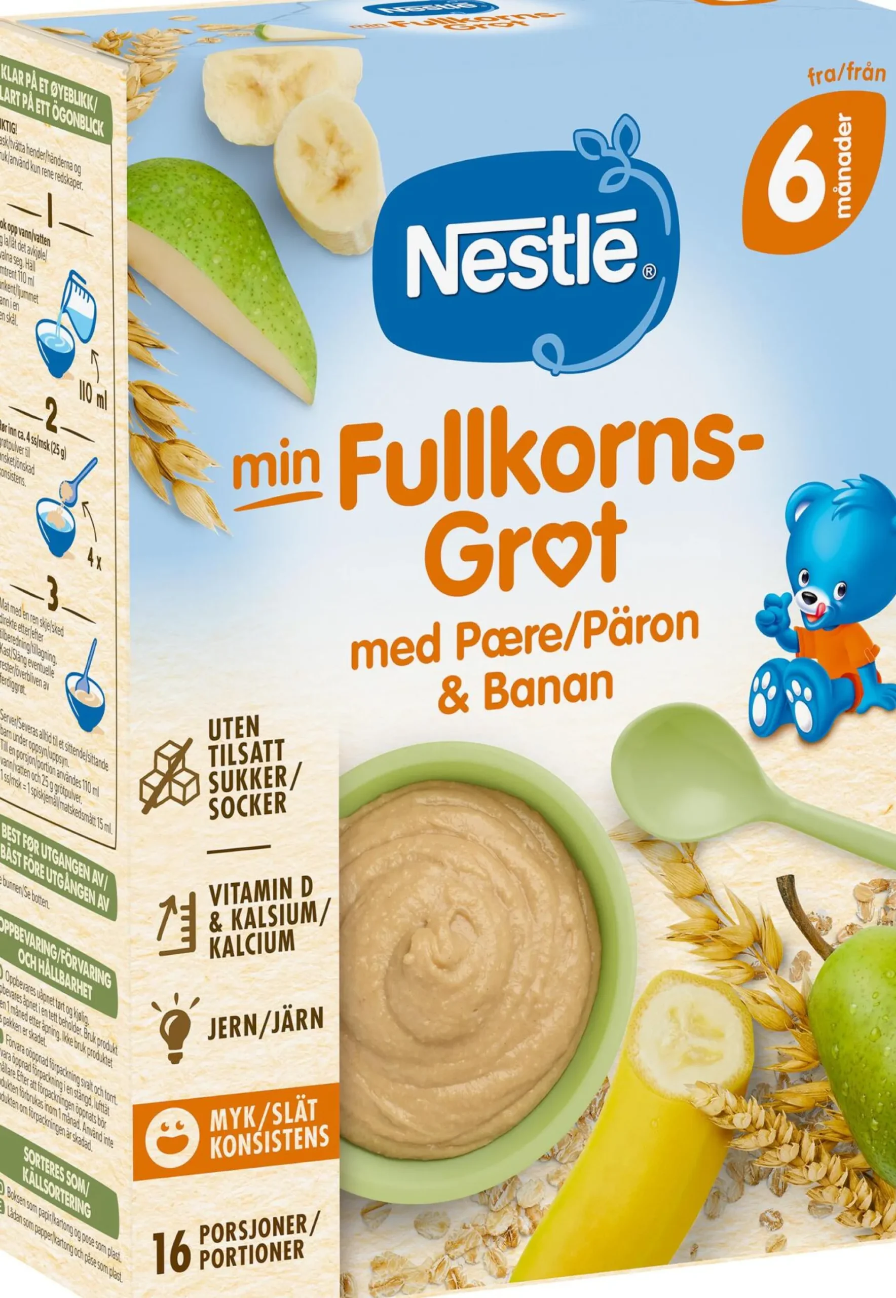 NESTLÉ Fullkorn Gröt Päron Banan 6 månader