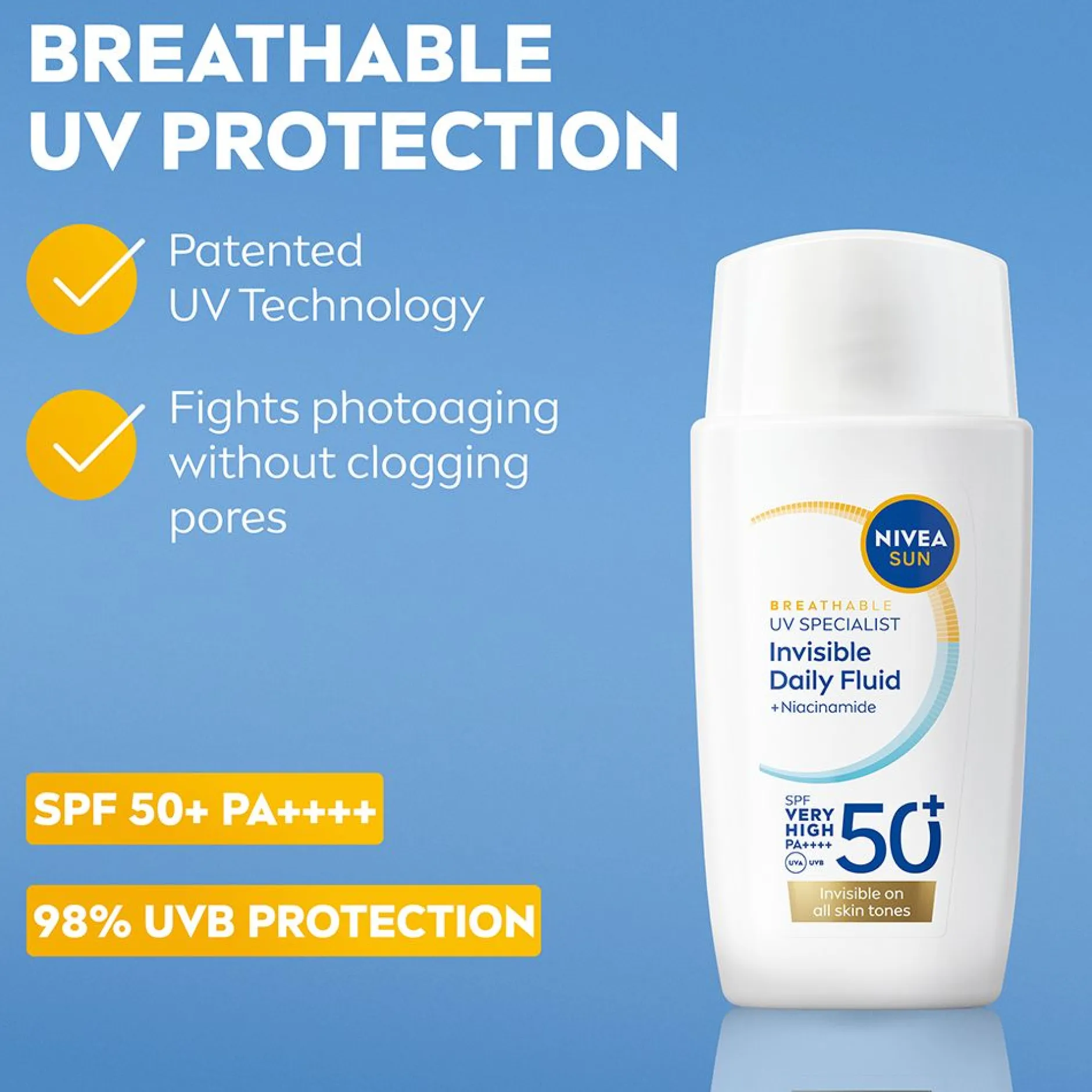 NIVEA SUN Solkräm ansikte UV Face Invisible Daily Fluid SPF50+ 40 ml