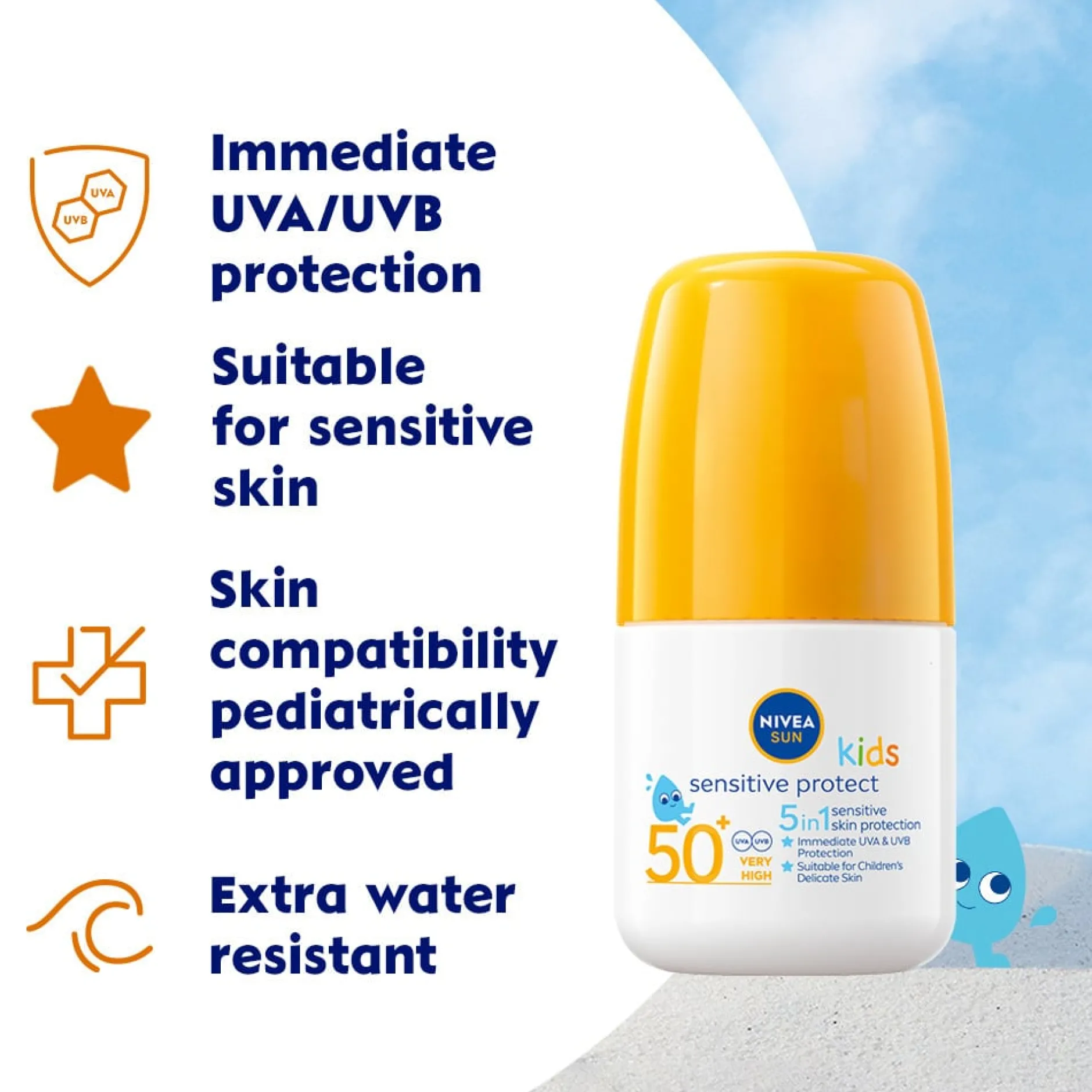NIVEA SUN Solkräm Barn Kids Sensitive Sun Roll On SPF50+ 50 ml
