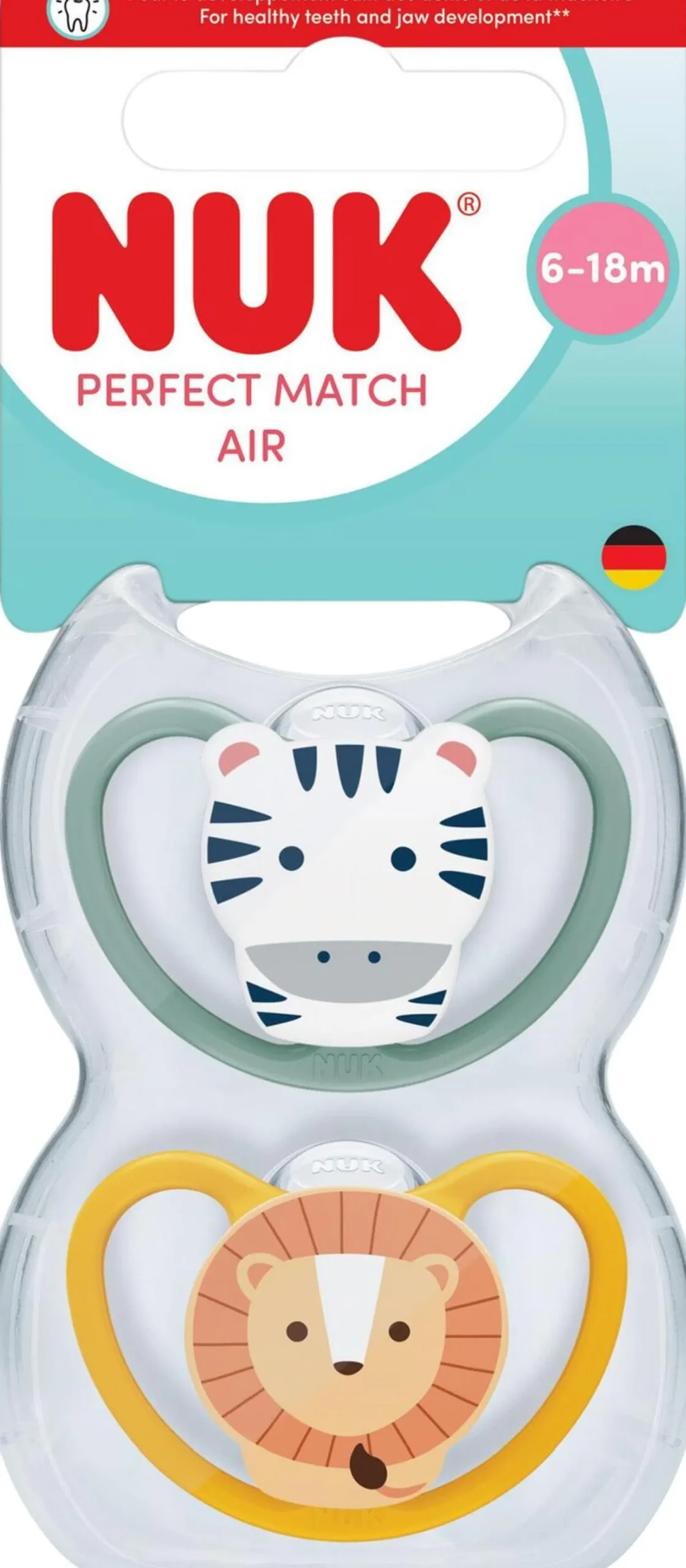 NUK Perfect Match Air Zebra/Lion, stl 6-18 mån 2 st