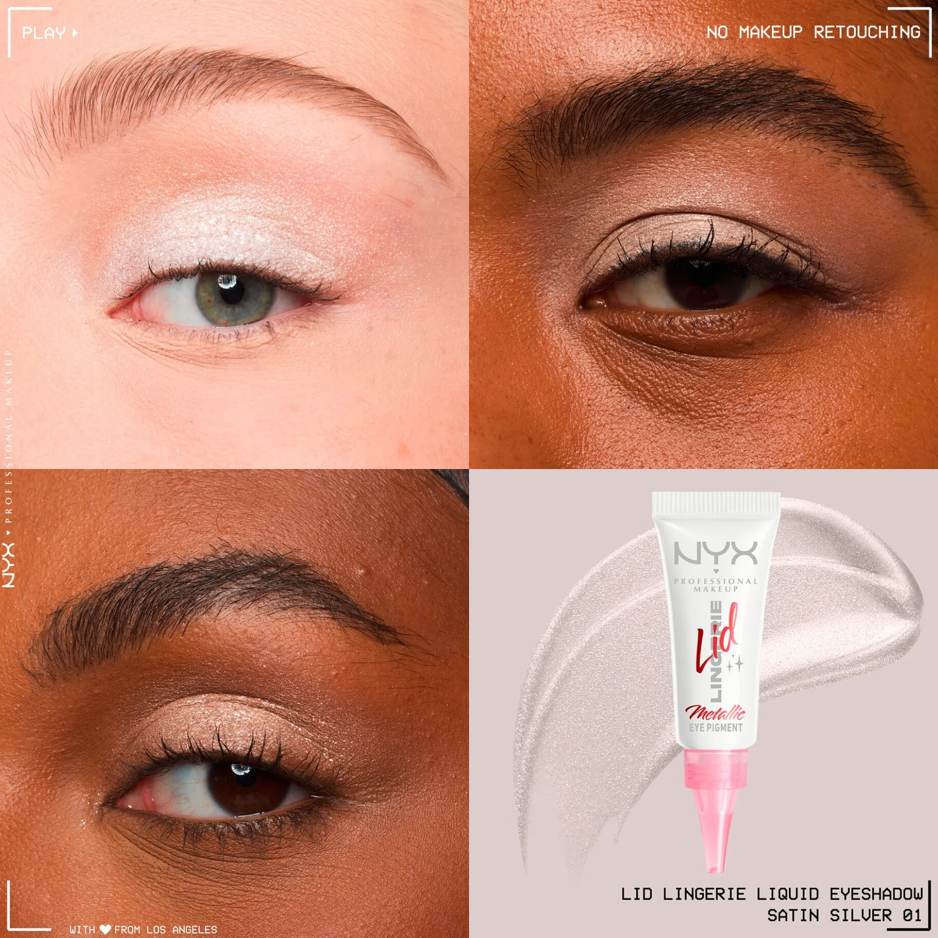 NYX Professional Makeup Lid Lingerie flytande ögonskugga 01 Satin Silver 6 ml