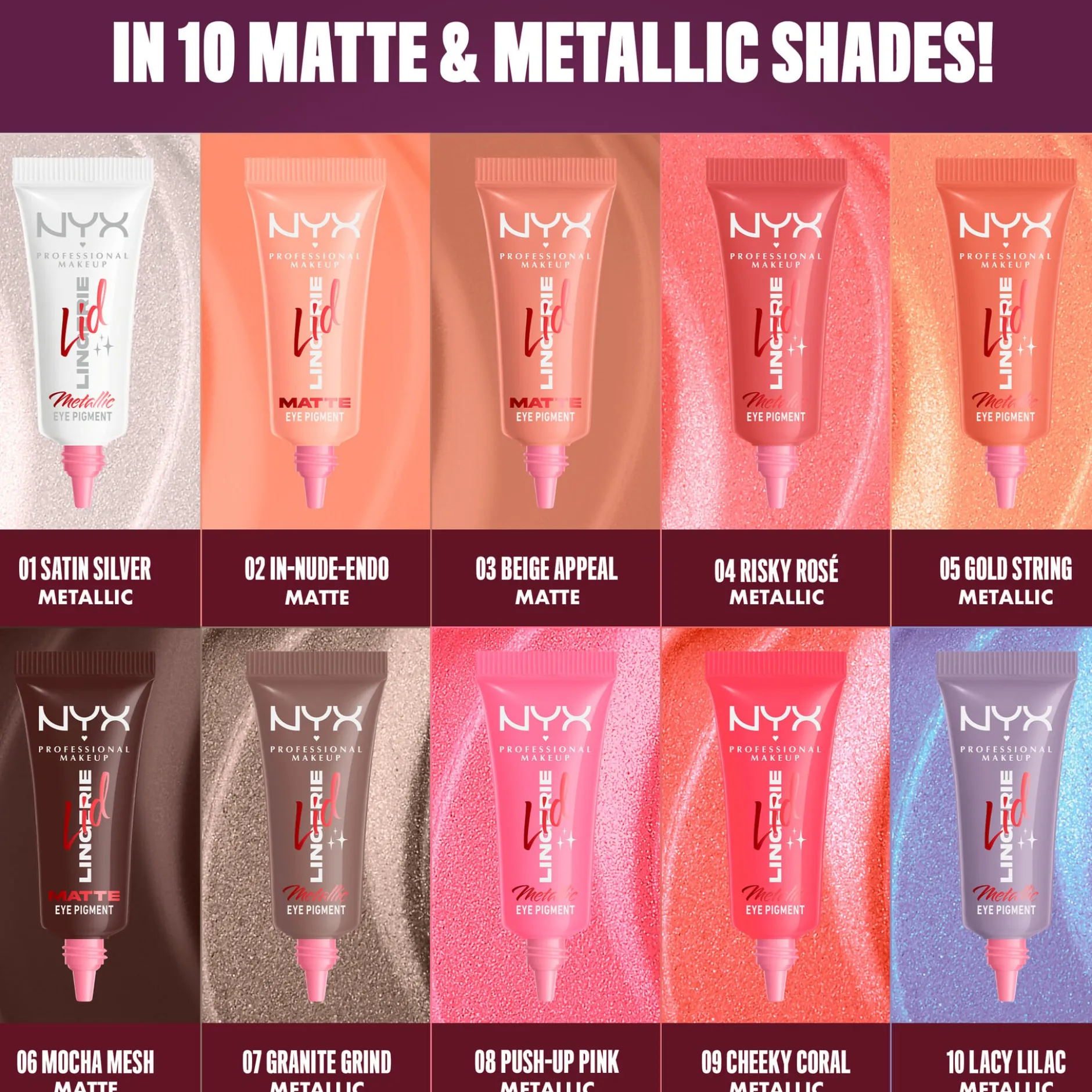 NYX Professional Makeup Lid Lingerie flytande ögonskugga 01 Satin Silver 6 ml