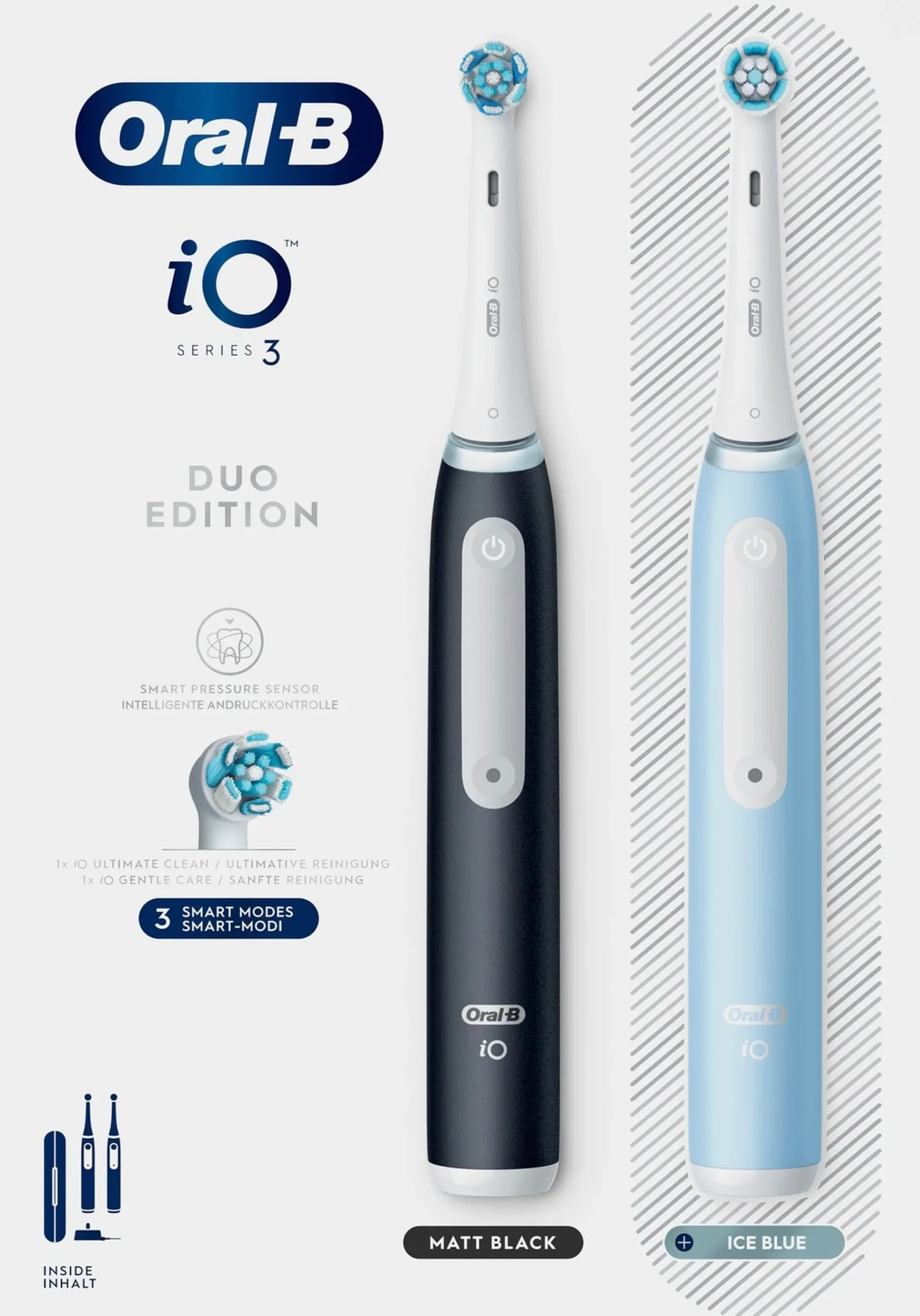 Oral-B iO 3 Duopack 2 eltandborstar, 2 huvuden, 1 resefodral