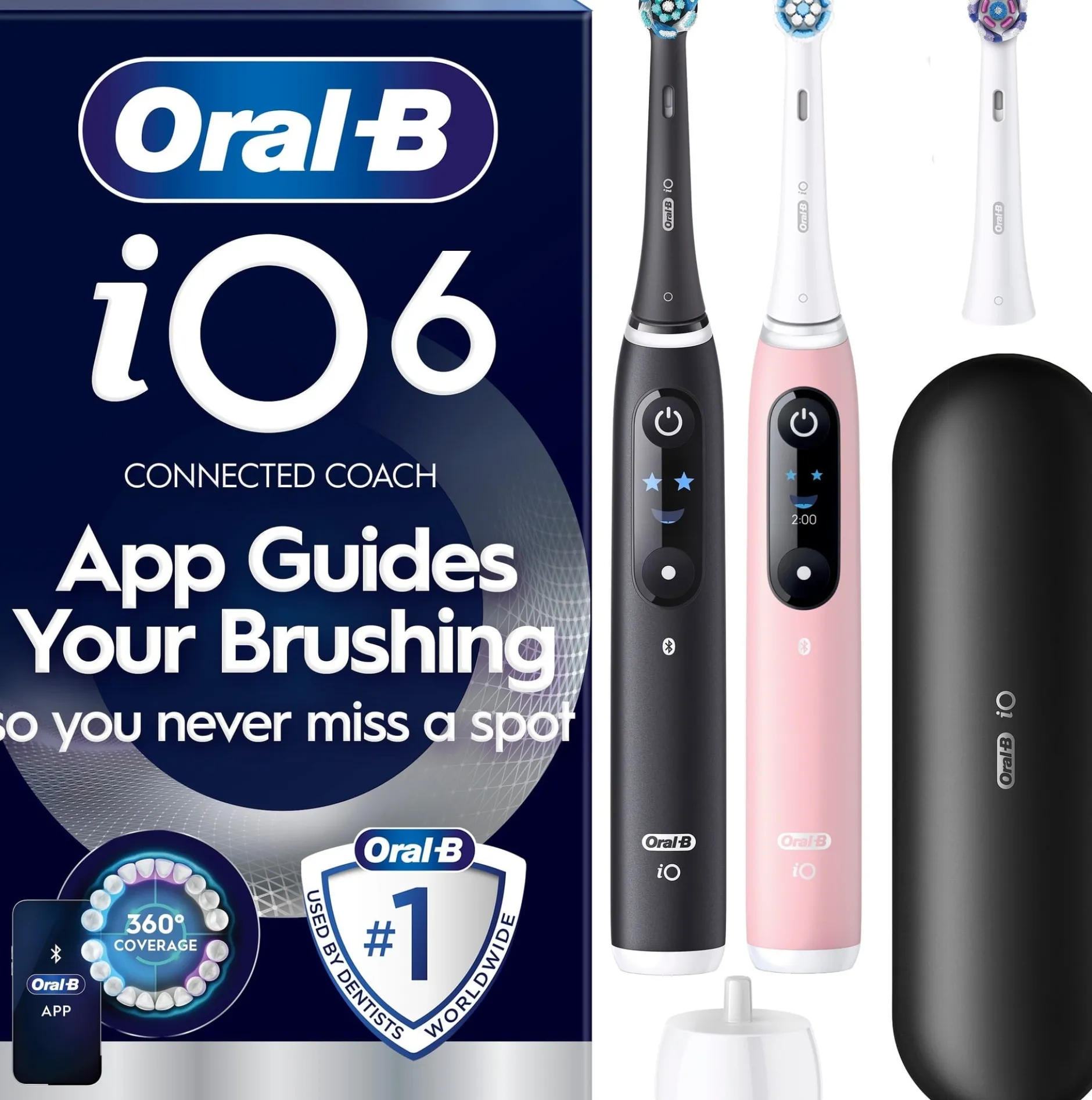 Oral-B iO6 Eltandborstar Duo-pack Svart och Rosa 3 Tandborsthuvuden & Resefodral 1 st
