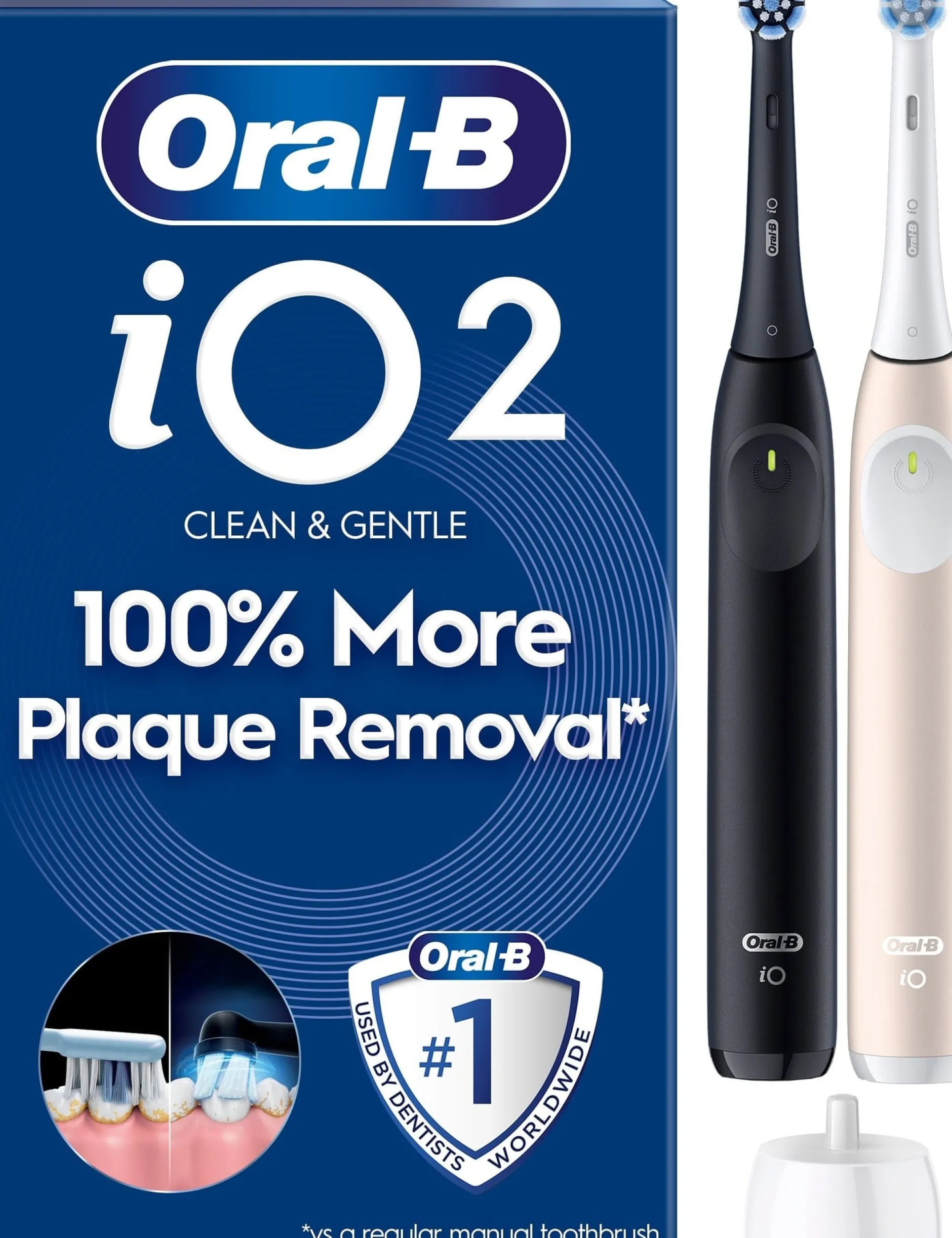 Oral-B iO2 Eltandborstar Duo-pack Svart och Rosa 2 tandborsthuvuden & Resefodral 1 st