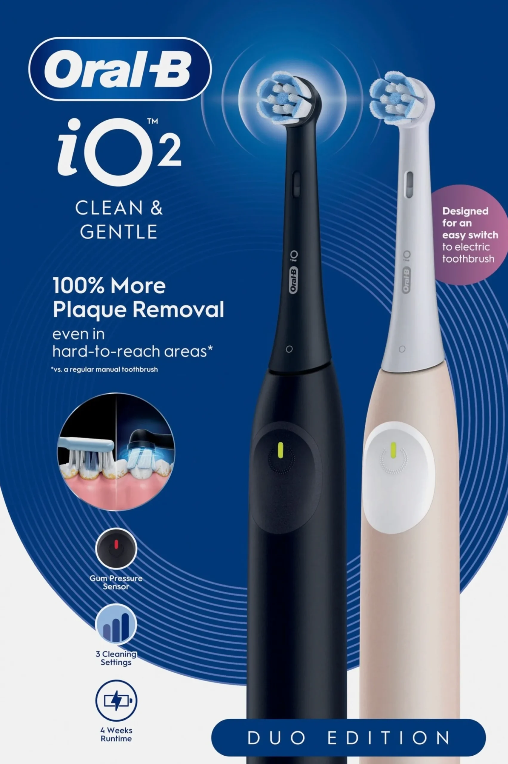 Oral-B iO2 Eltandborstar Duo-pack Svart och Rosa 2 tandborsthuvuden & Resefodral 1 st