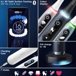 Oral-B iO 9 Eltandborste Duopack, Svart och Rosa, 3 tandborsthuvuden, 1 laddningsbart resefodral