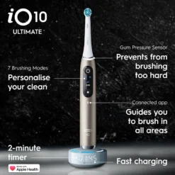 Oral-B iO10 Eltandborste Eclipse Gold 1 tandborsthuvud, 1 resefodral för laddning, 1 refillhållare