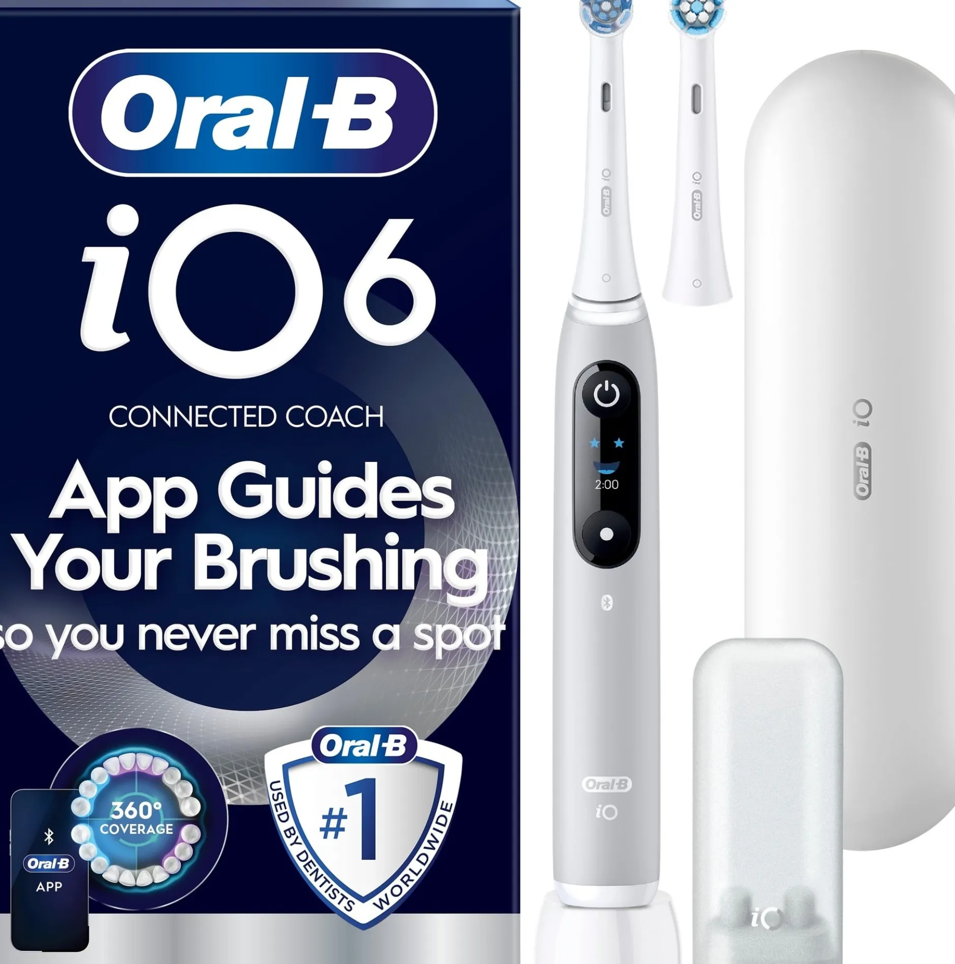 Oral-B iO6 Eltandborste Grå 2 Tandborsthuvuden, Resefodral & Hållare till borsthuvud 1 st