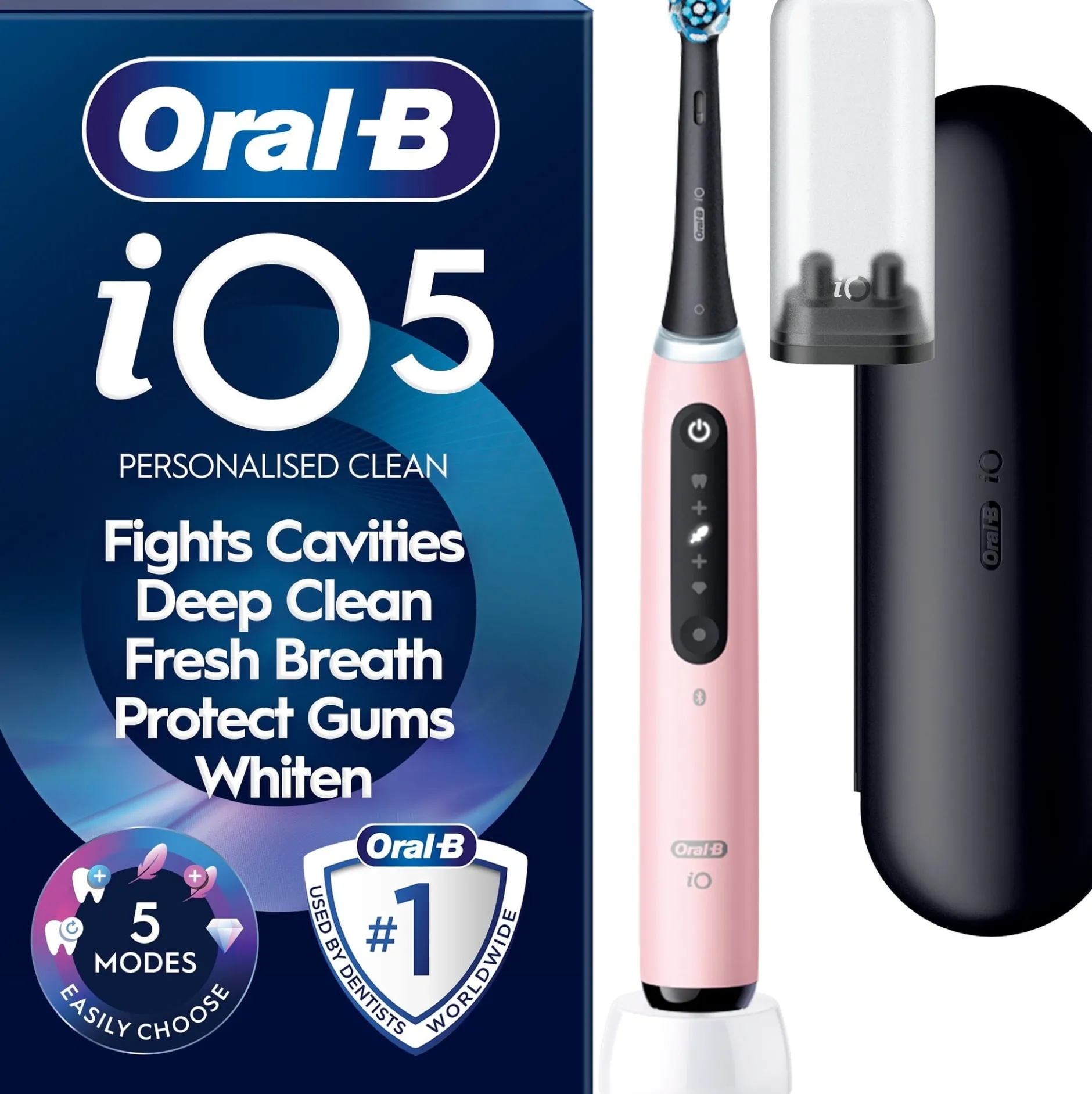 Oral-B iO5 Eltandborste Rosa 1 Tandborsthuvud, Resefodral & Hållare till borsthuvud 1 st