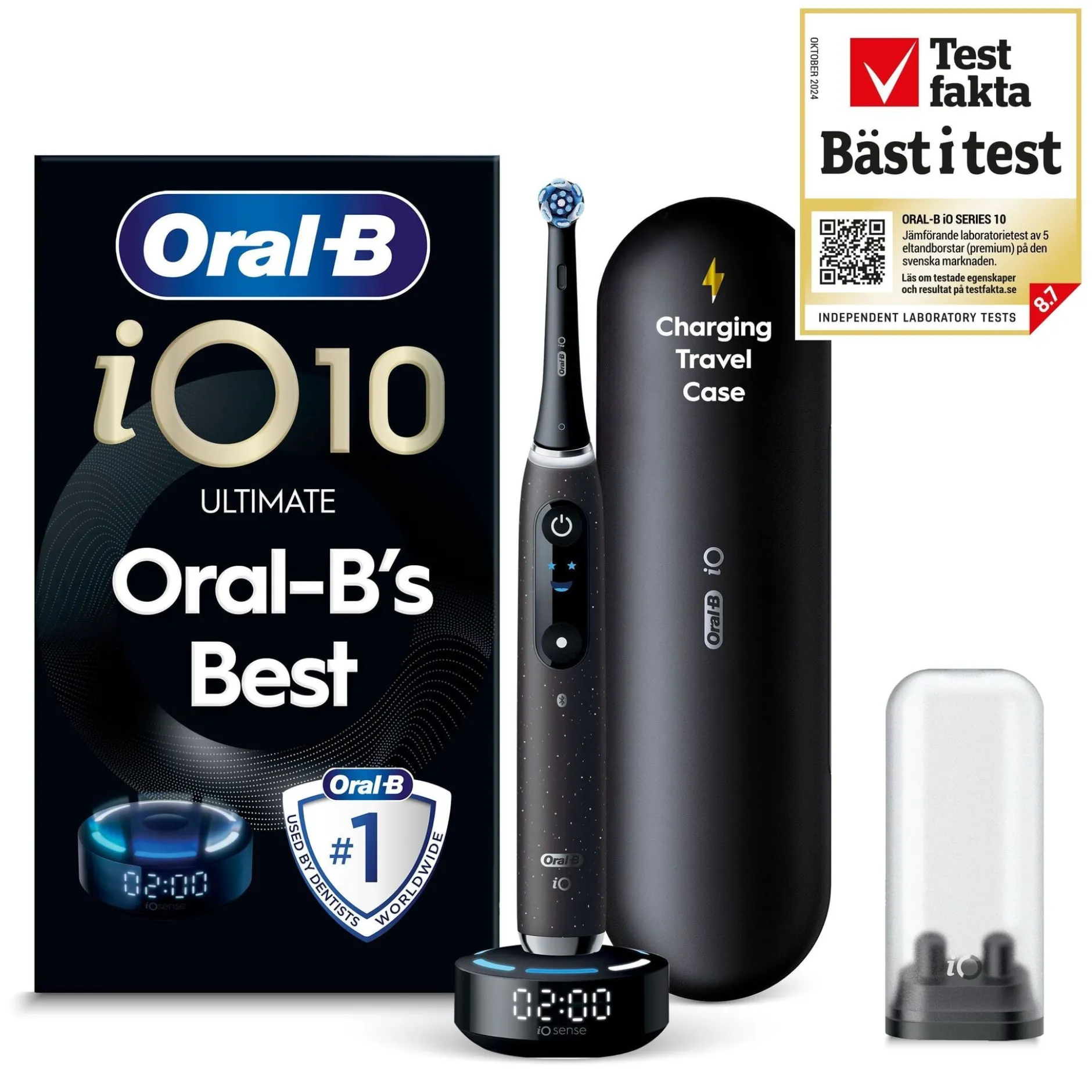 Oral-B iO10 Eltandborste Svart 1 Tandborsthuvud, Resefodral med laddare & Hållare till borsthuvud