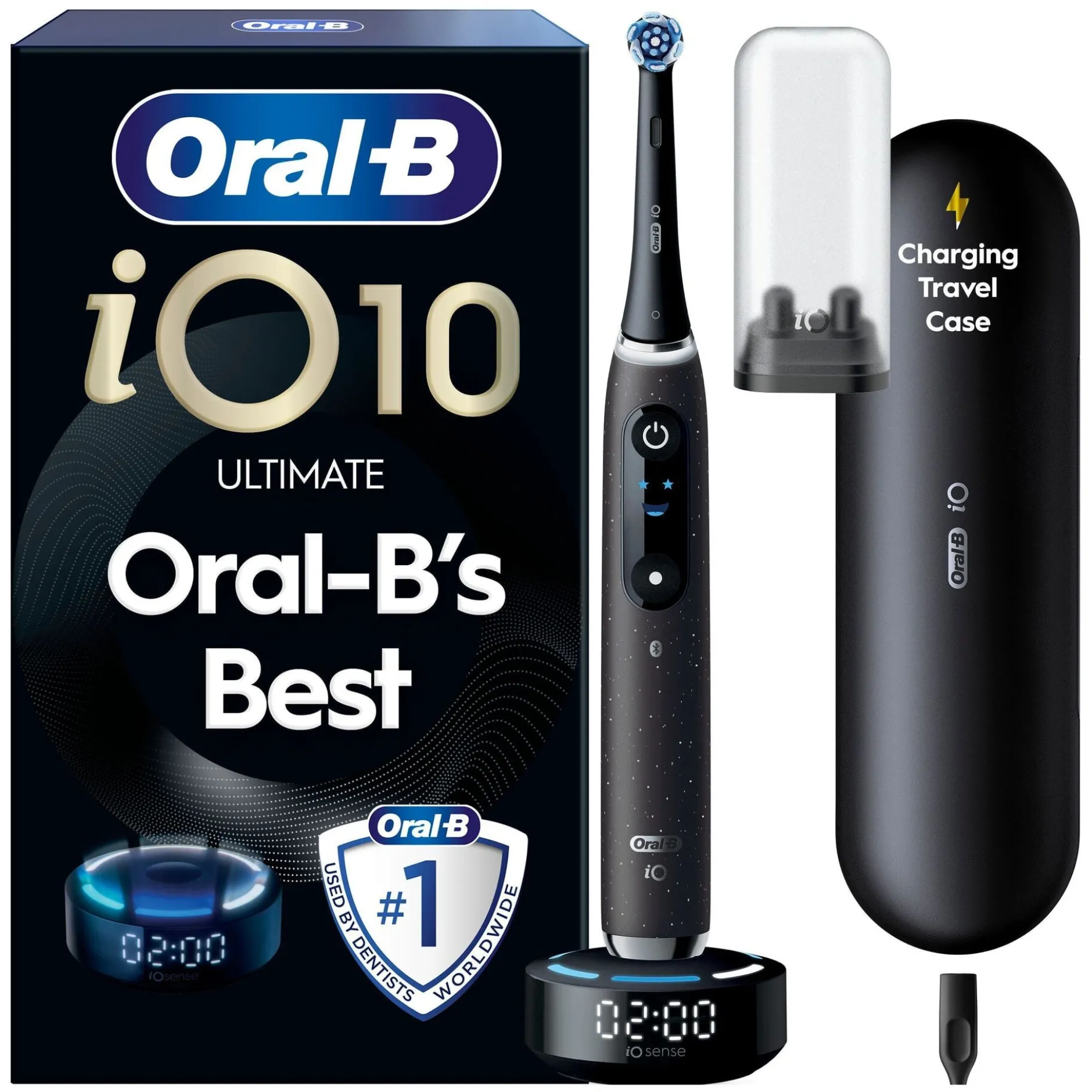 Oral-B iO10 Eltandborste Svart 1 Tandborsthuvud, Resefodral med laddare & Hållare till borsthuvud