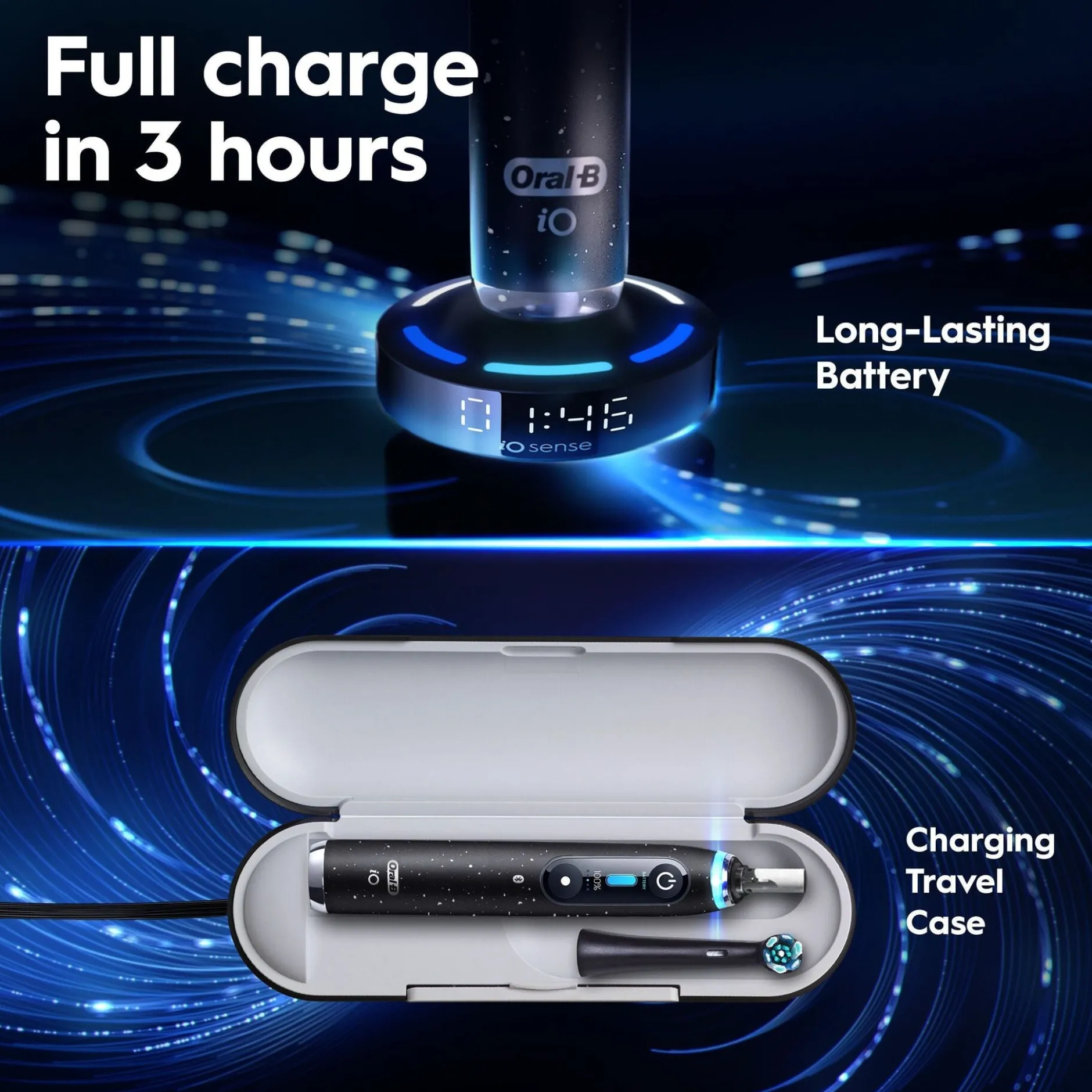 Oral-B iO10 Eltandborste Svart 1 Tandborsthuvud, Resefodral med laddare & Hållare till borsthuvud