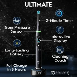 Oral-B iO10 Eltandborste Svart 1 Tandborsthuvud, Resefodral med laddare & Hållare till borsthuvud