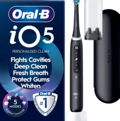 Oral-B iO5 Eltandborste Svart 1 Tandborsthuvud, Resefodral & Hållare till borsthuvud 1 st