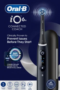 Oral-B iO6 Eltandborste Svart 2 Tandborsthuvuden, Resefodral & Hållare till borsthuvud 1 st